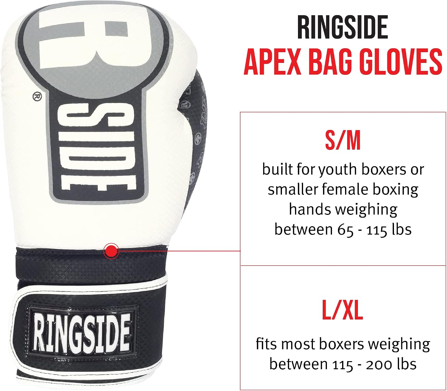 Ringside Apex Bag Gloves, IMF-Tech Boxing Gloves with Secure Wrist Support, Synthetic Boxing Gloves for Men and Women