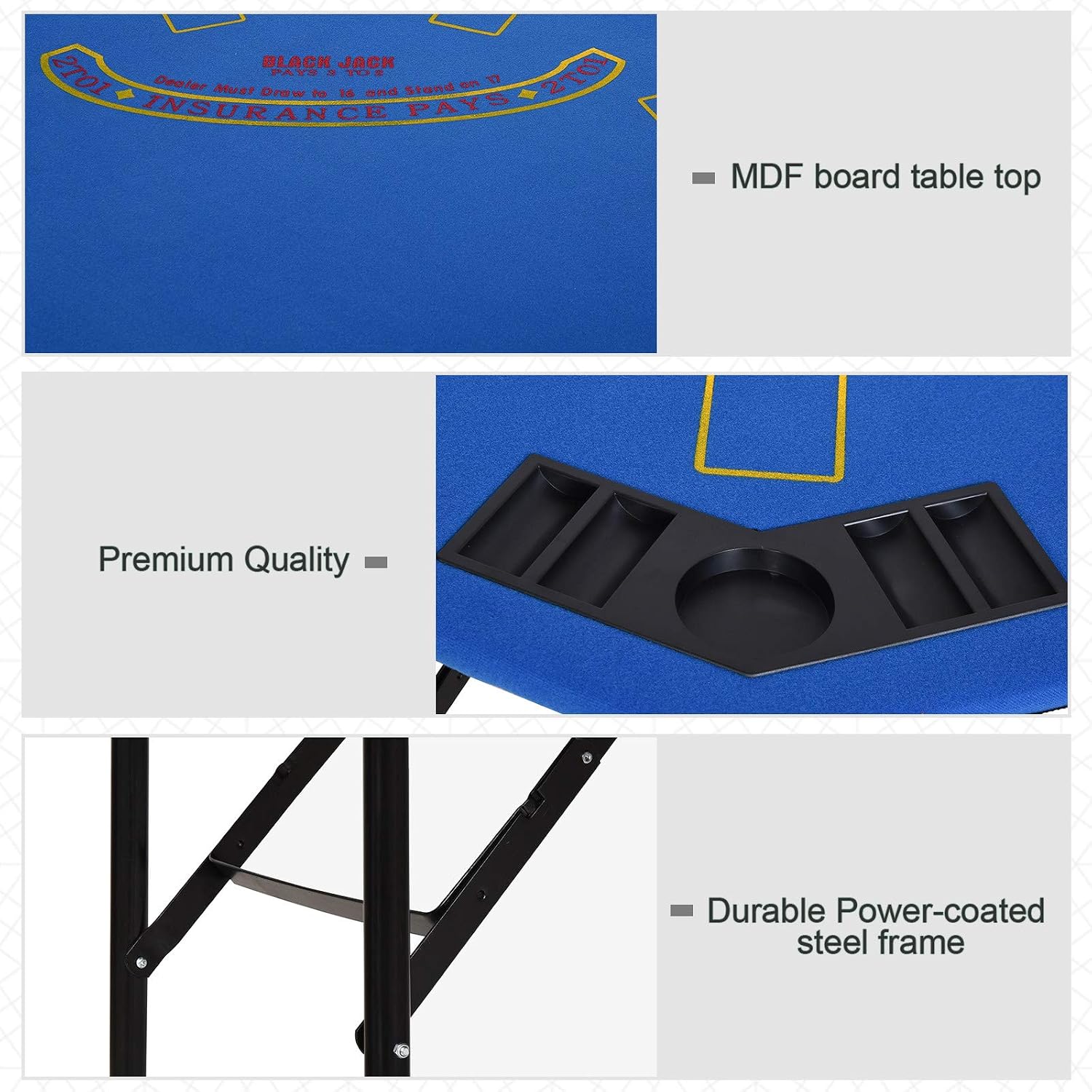 Soozier Poker Table Foldable 47" Octagon 8 Players Cup Holders Blue Felt