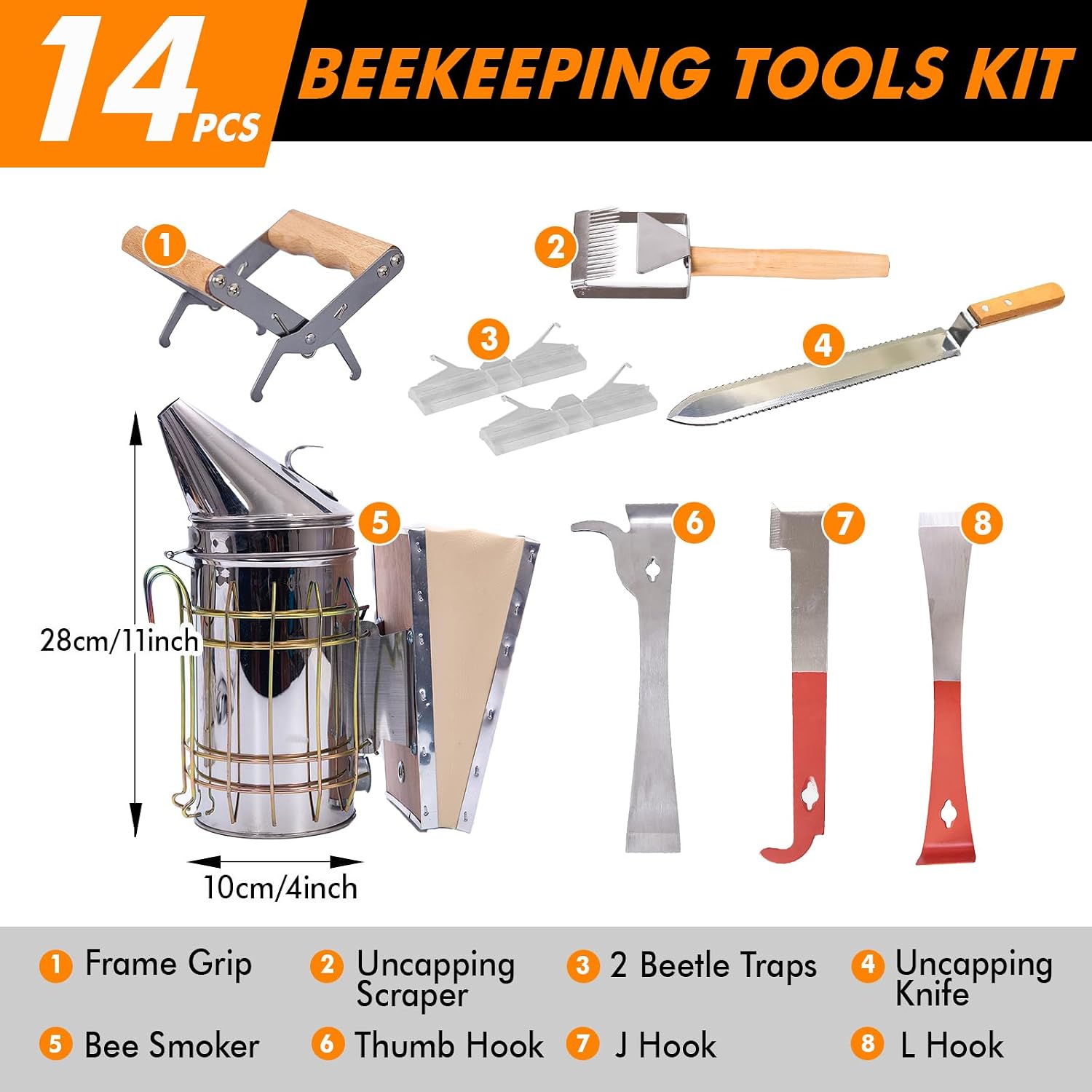 BeeCastle 14 Pcs Beekeeping Tools Starter Kit