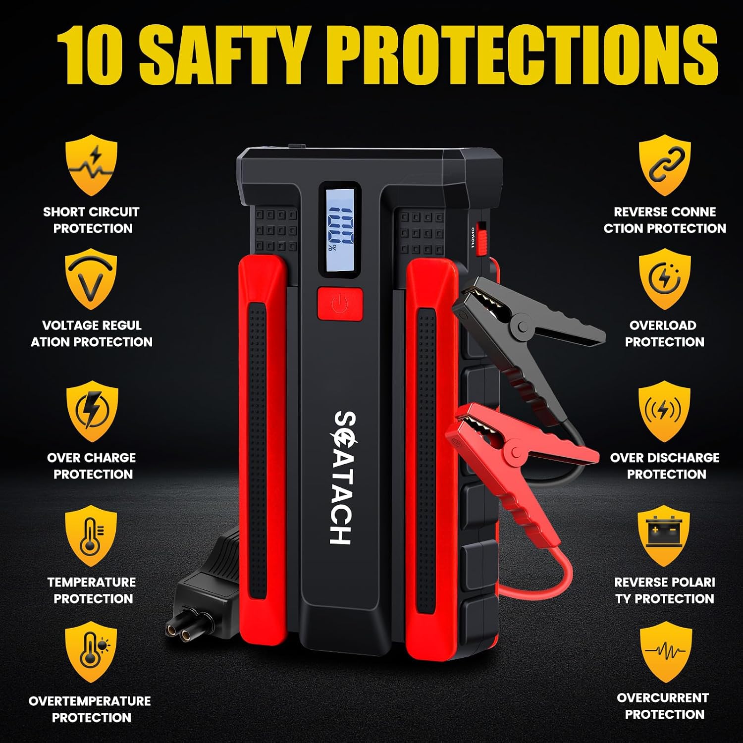 Scatach 4000A Car Battery Jump Starter, 12V Jump Starter Battery Pack (up to 10.0L Gasoline and 8.0L Diesel Engine), Portable Jump Box with Jumper Cable, LED Display, LED Light