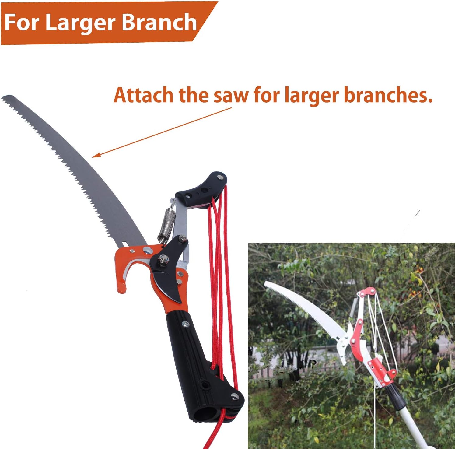 Manual Pole Saw Attachment & Rope Pole Pruner Head, Pole Not Included