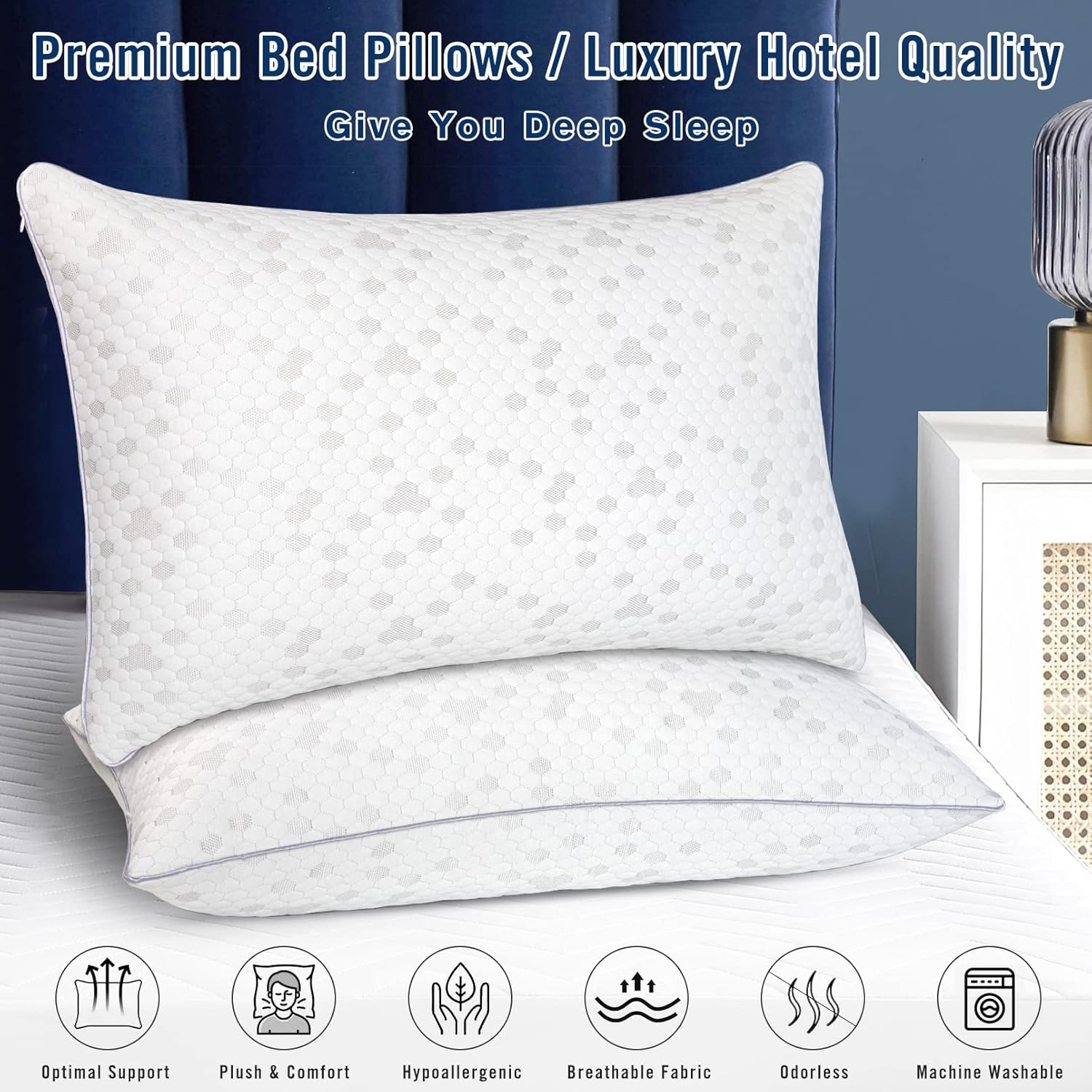 HIMOON Bed Pillows for Sleeping 2 Pack,Queen Size Cooling Pillows Set of 2,Top-end Microfiber Cover for Side Stomach Back Sleepers
