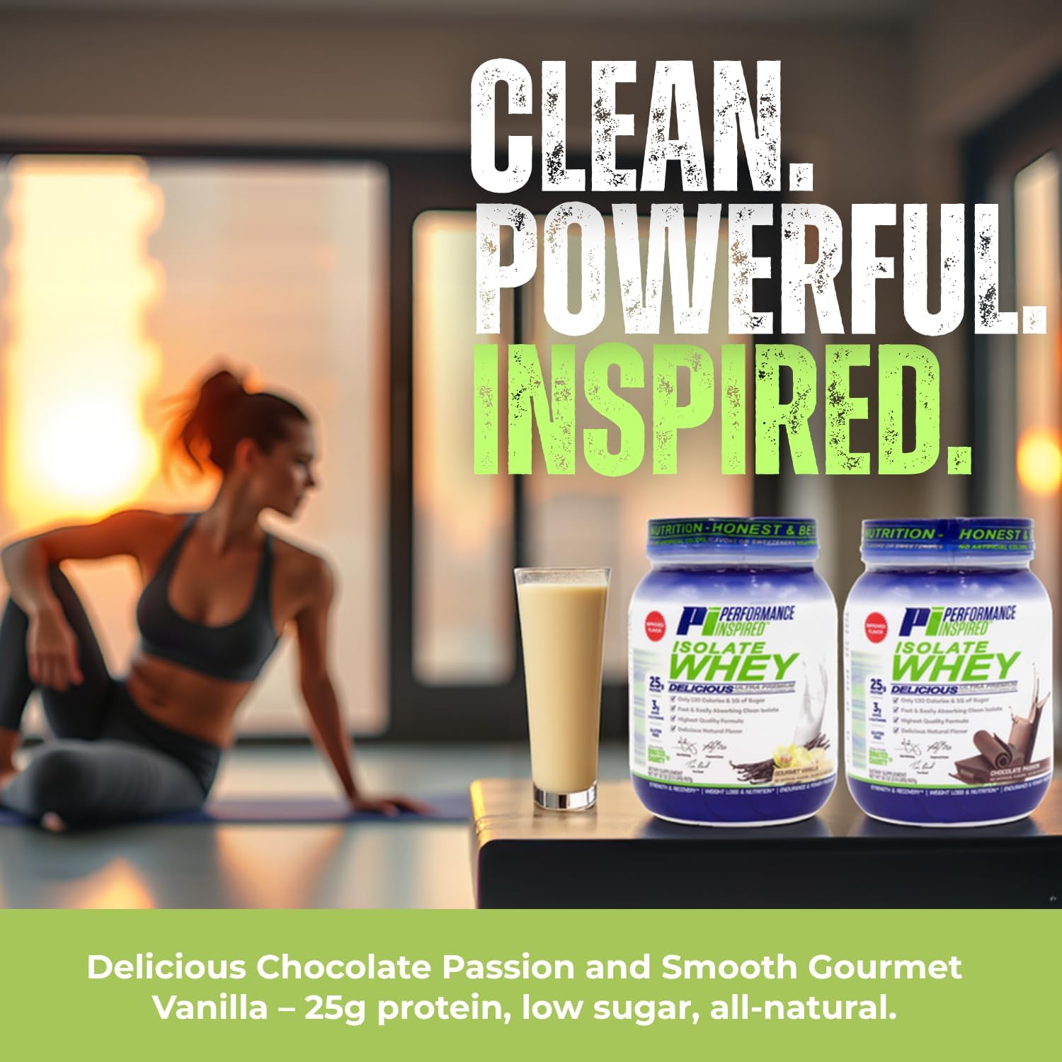 PERFORMANCE INSPIRED Isolate Whey Protein Powder – Vanilla – 25G – 2lb | All Natural - Fast Absorbing - Added L-Glutamine - Contains BCAAs