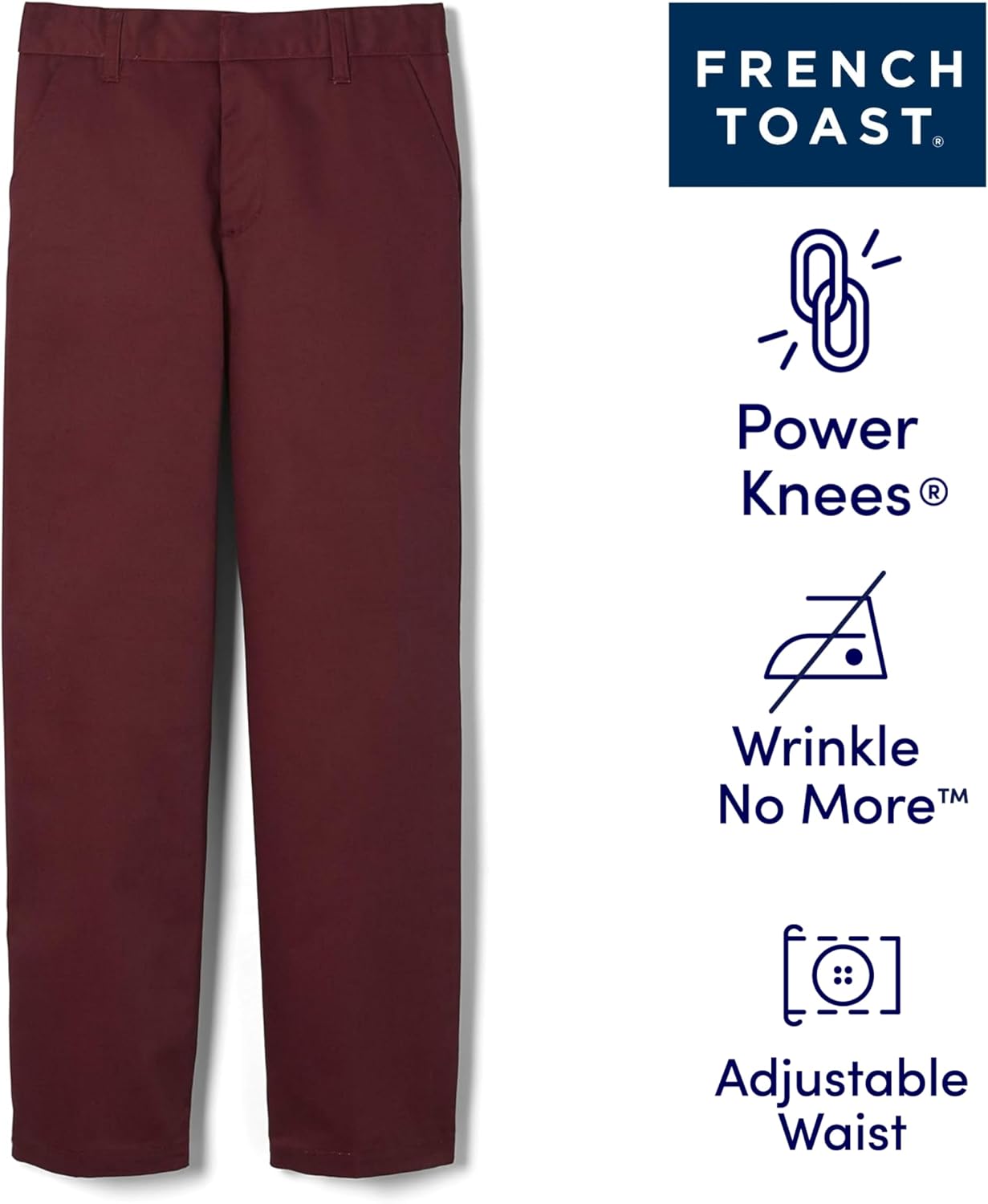 French Toast Boys' Adjustable Waist Relaxed Fit Twill Pant | school uniform pants, no need to iron, double knees for durability, typically fit boys ages 2-14
