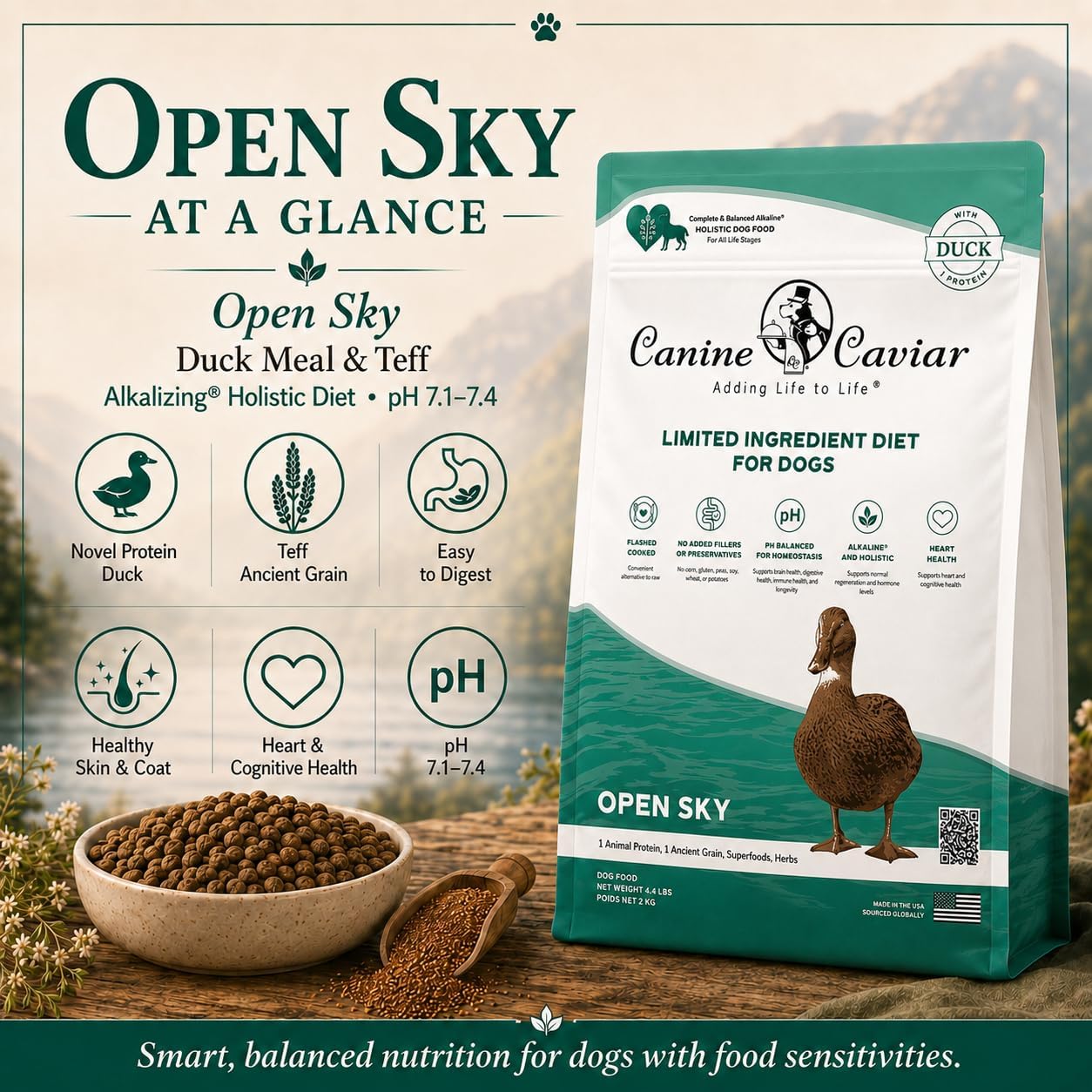 Canine Caviar - Open Range: Water Buffalo & Chickpea Alkaline Dry Dog Food, Limited Ingredients, Gluten-Free, Based on Science & Research, Veterinary Alternative Diet (22 Pound Bag)