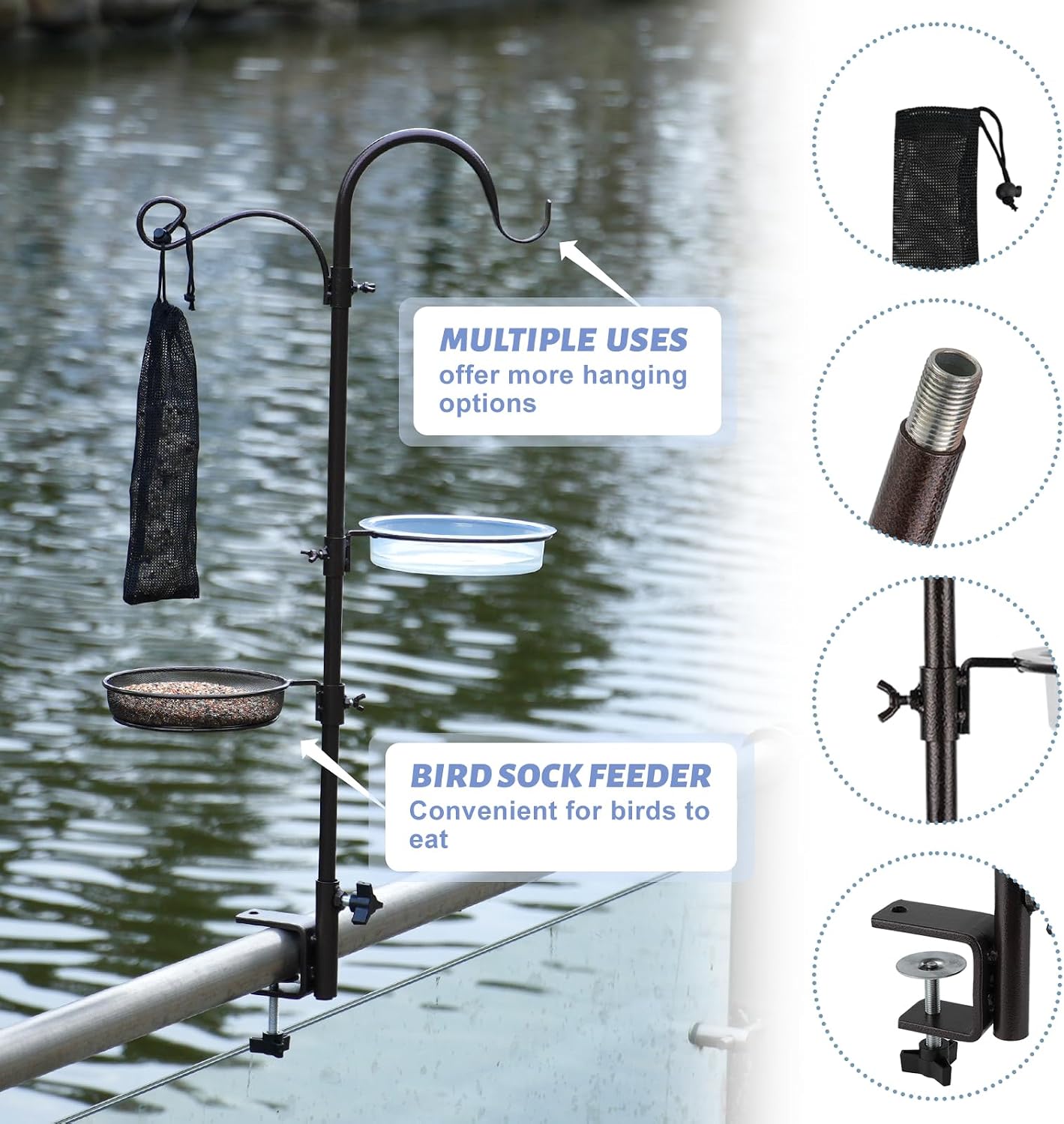 Deluxe Bird Feeding Station Kit with Multi Feeder Hanging Pole, Metal Suet Feeder, Bird Bath