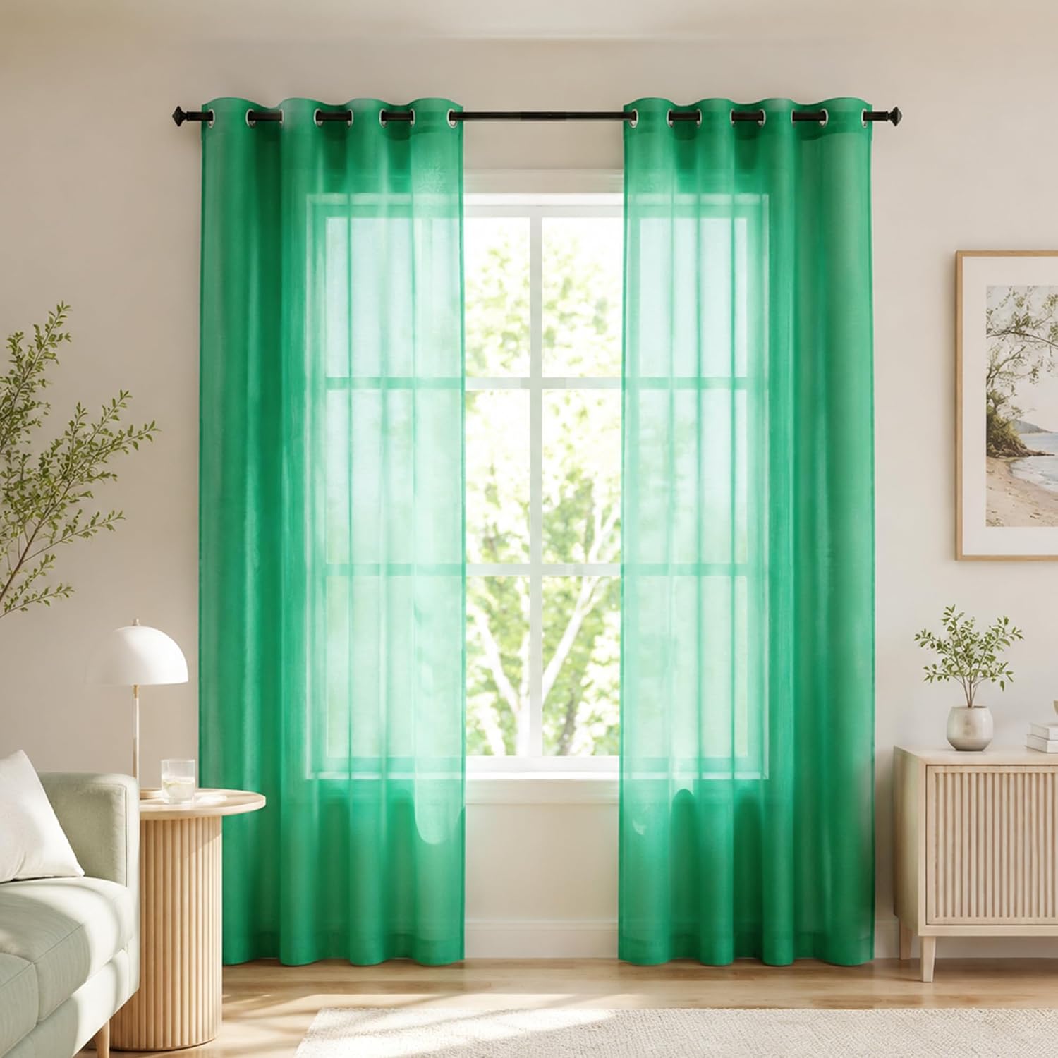 KOUFALL White Sheer Curtains 72 Inches Long for Bedroom Set of 2 Panels Grommet Faux Linen Window Voile Semi Baisc Decorative Sheer Curtains for