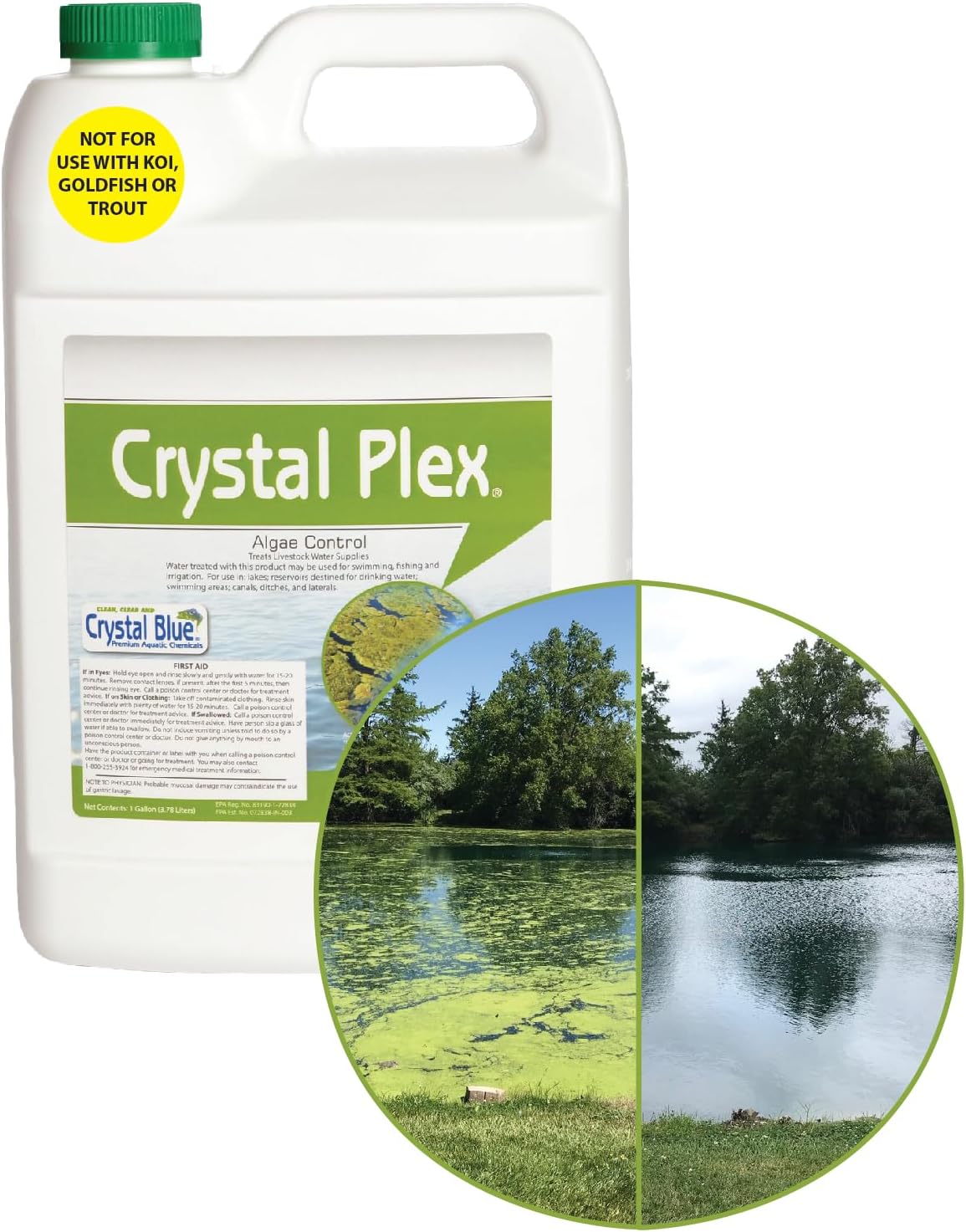 Crystal Plex - Lake and Pond Algaecide Treatment - Liquid Copper Algaecide Kills and Prevents Various Types of Algae (Planktonic, Filamentous