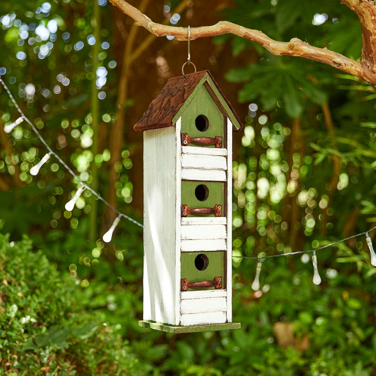 Glitzhome Bird Houses for Outside,10" H Rustic Wooden Bird House Garden Distressed Decorative Birdhouse for Outdoors, Hanging Birdhouse for Bluebird Hummingbird Wren Finch Cardinals Cedar
