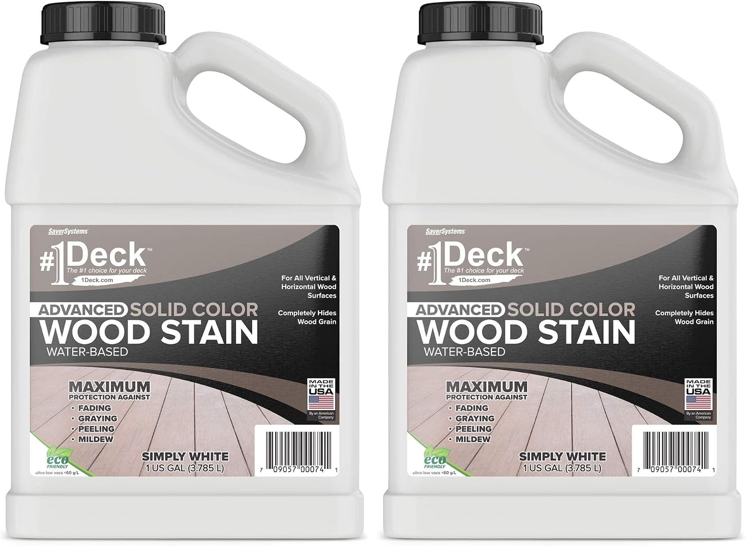 #1 Deck Premium Advanced Solid Color Outdoor Wood Stain and Sealer in One – Water Based Sealant for Wood Decks, Fences, & Siding - 1 Gal - Made in USA - Simply White