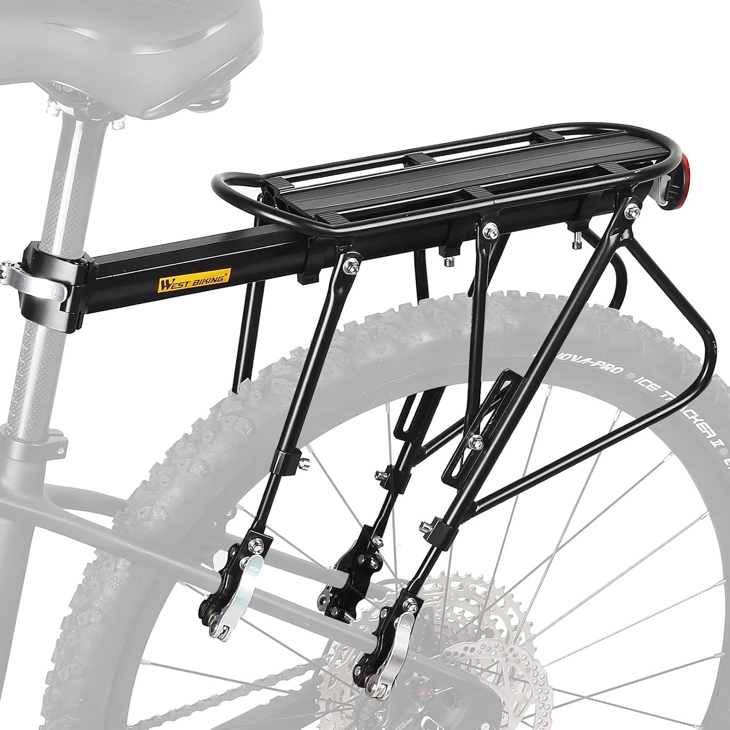 West Biking 220LB Solid Bearing Universal Adjustable Bike Cargo Rack Stand |  220LB high load-bearing capacity, quick disassembly design, universal for bicycles, suitable for Ebike