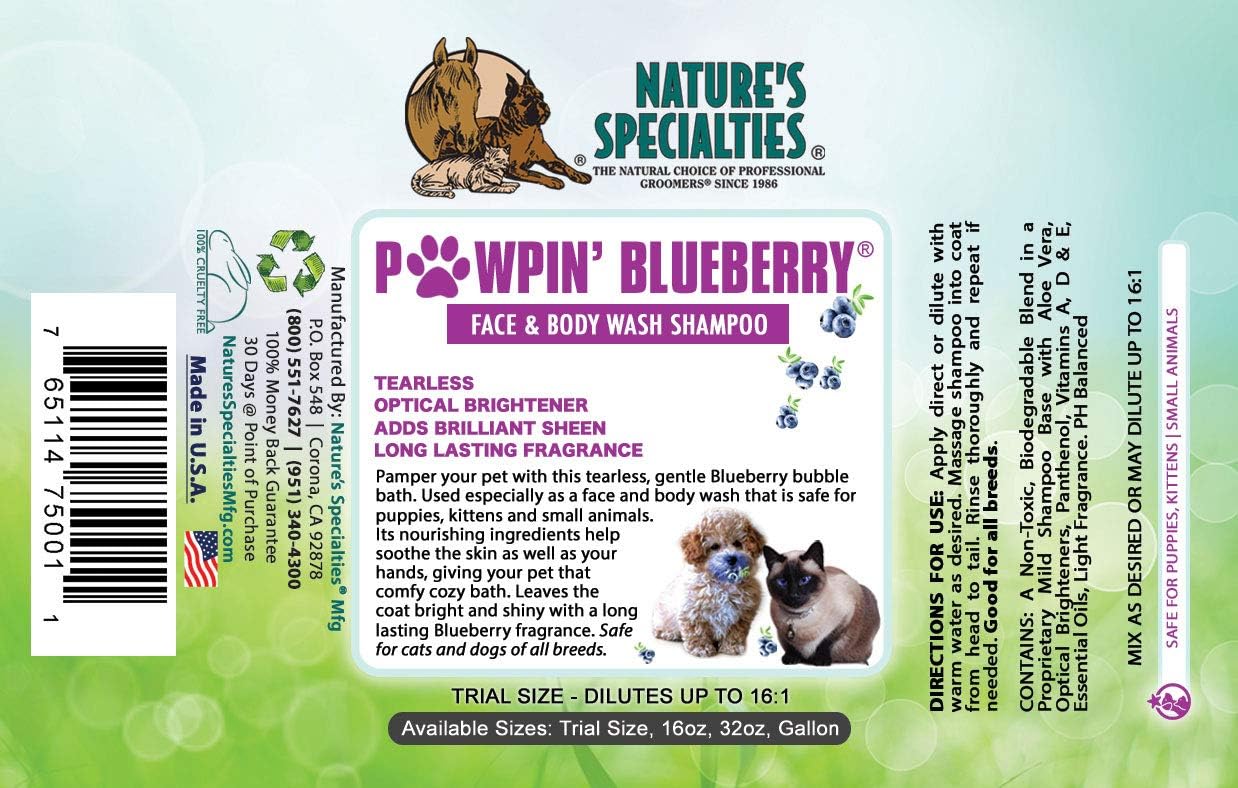 Nature's Specialties Pawpin' Blueberry Ultra Concentrated Dog Face and Body Wash for Pets, Makes up to 16 Gallons