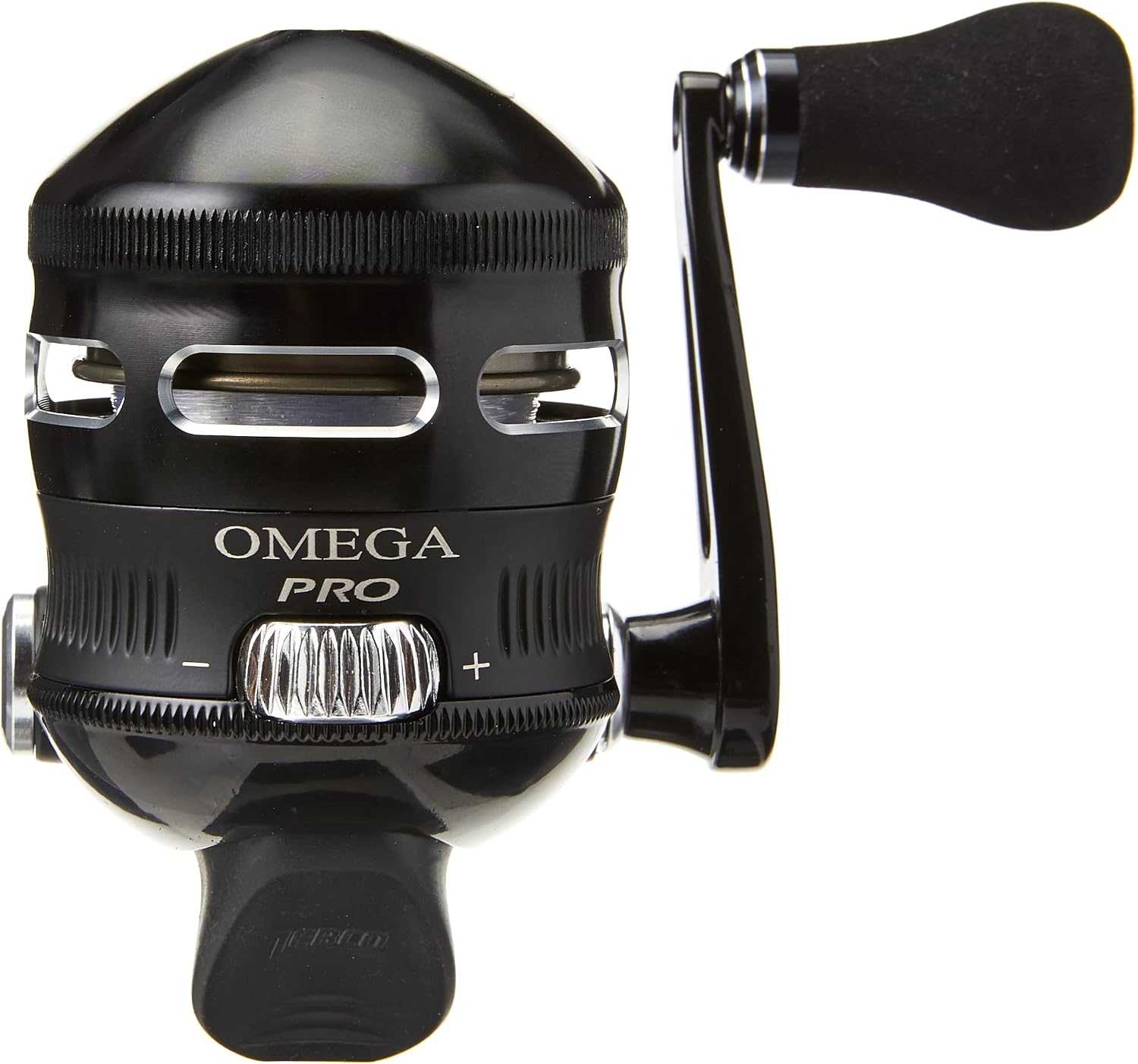 Zebco Omega Pro Spincast Fishing Reel, Dual Ceramic Pick-up Pins, Solid-Brass Pinion Gear, GlideLine ll Line Retrieval System, Pre-Spooled