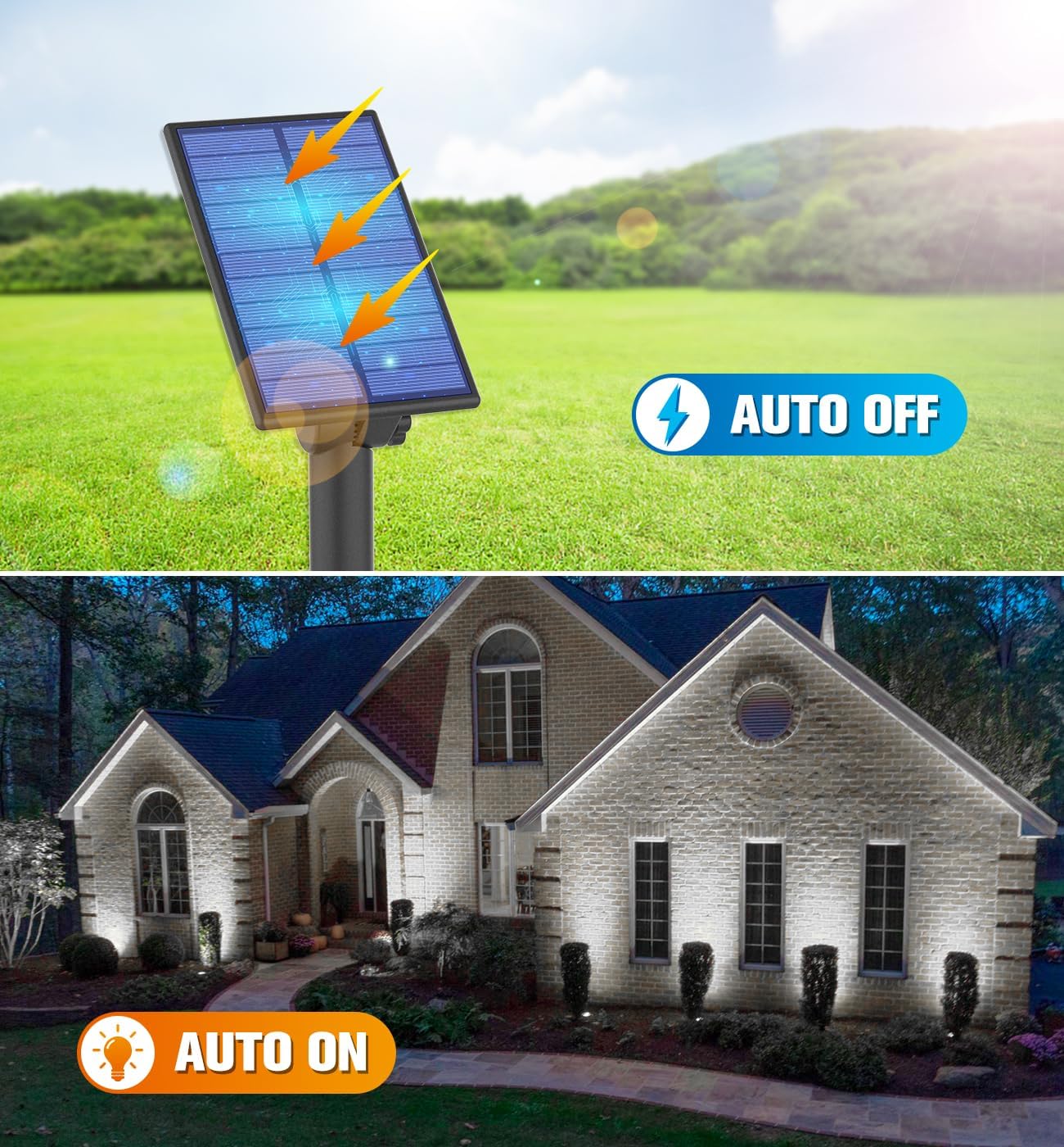 APONUO Metal Solar Spot Lights Outdoor with 9.8ft Cable Solar Powered Landscape Lighting Low Voltage IP65 Waterproof Auto On/Off for Outside Garden Yard Landscape Pathway Garage-Warm White(4-in-1)