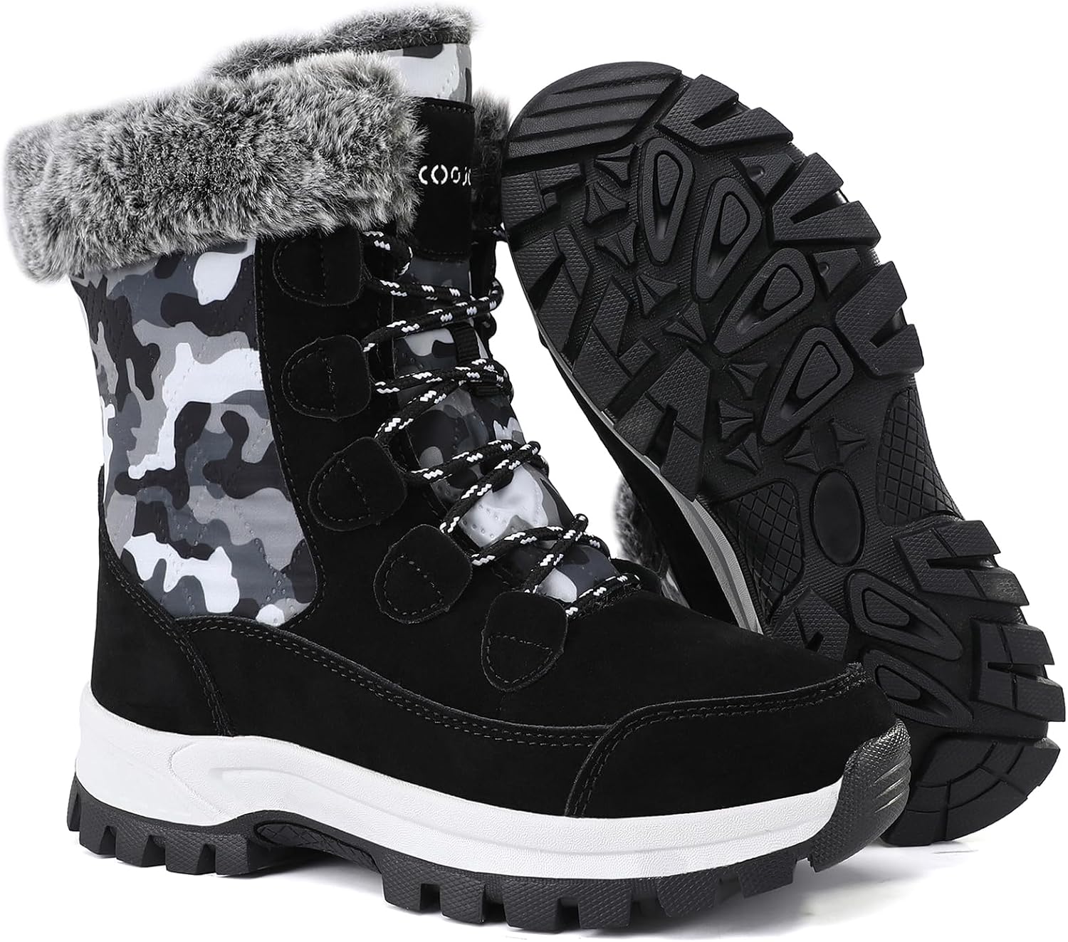 COOJOY Womens Waterproof Winter Snow Boots Warm Shoes Furry Mid Calf Lightweight Walking Hiking Booties