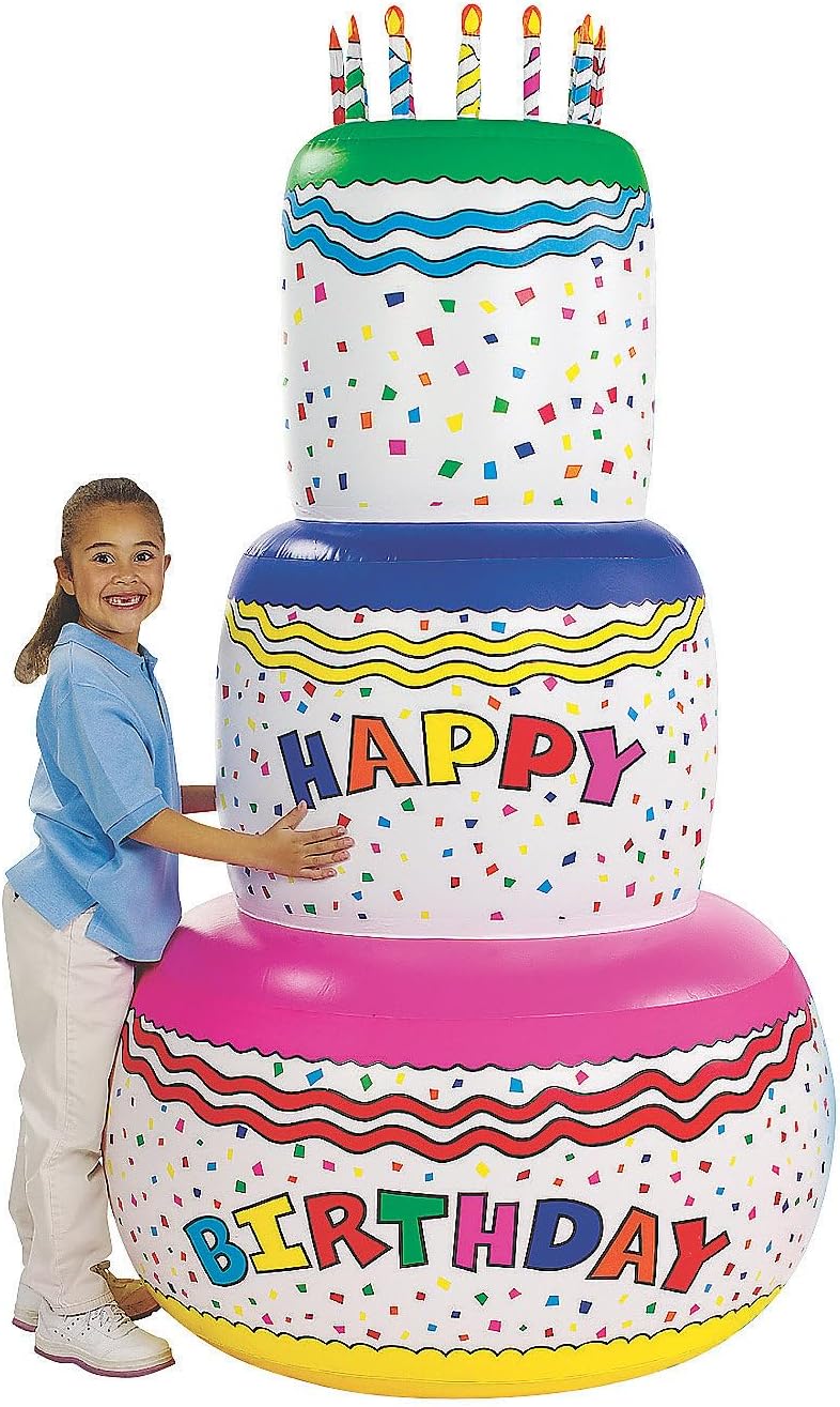 Fun Express Giant Inflatable Birthday Cake Party Decoration | Happy Birthday Blow Up Yard Decorations for Women & Kids