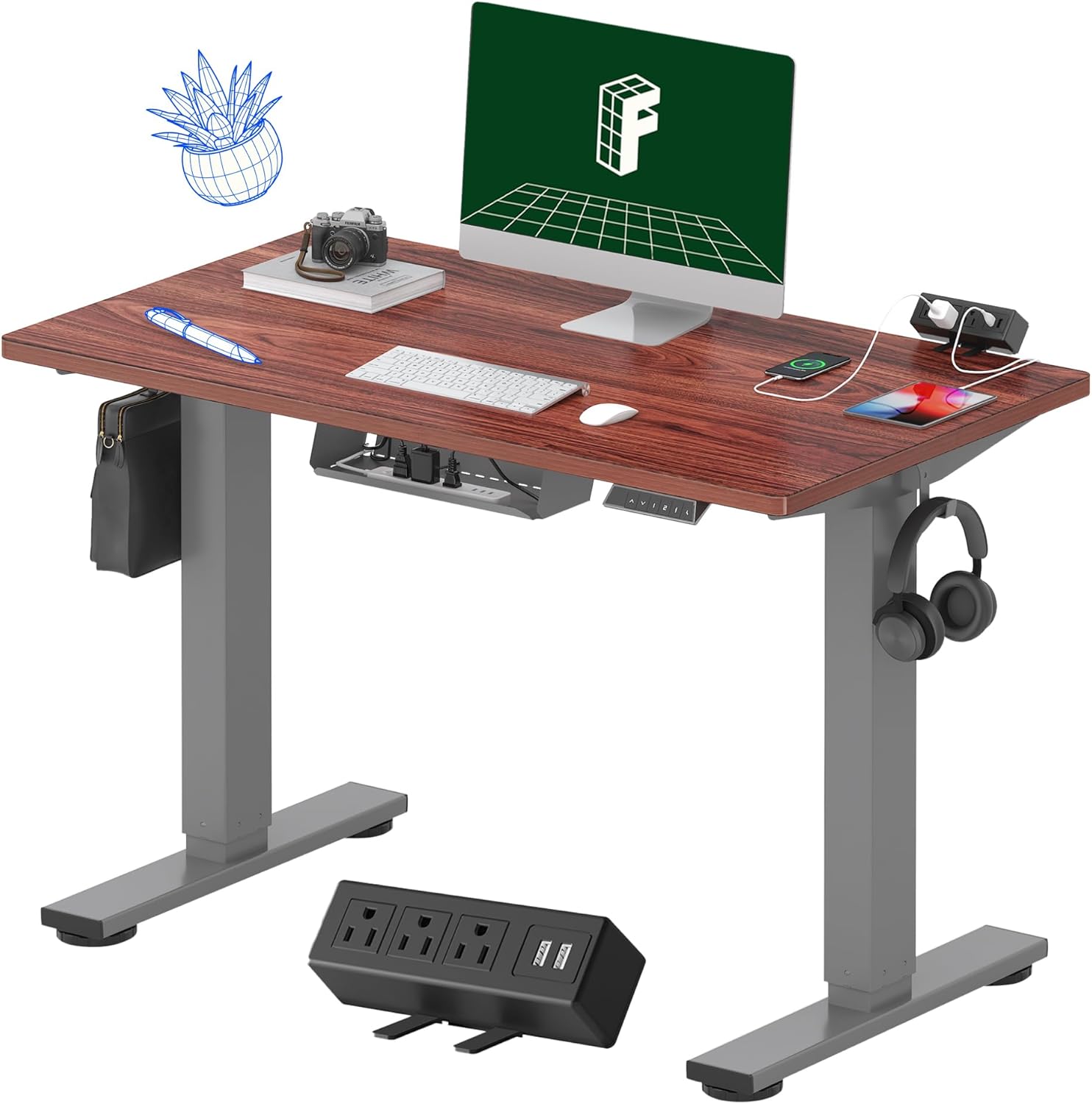 FLEXISPOT EN2 48"x24" Standing Desk with Power Strip Bundle, Black