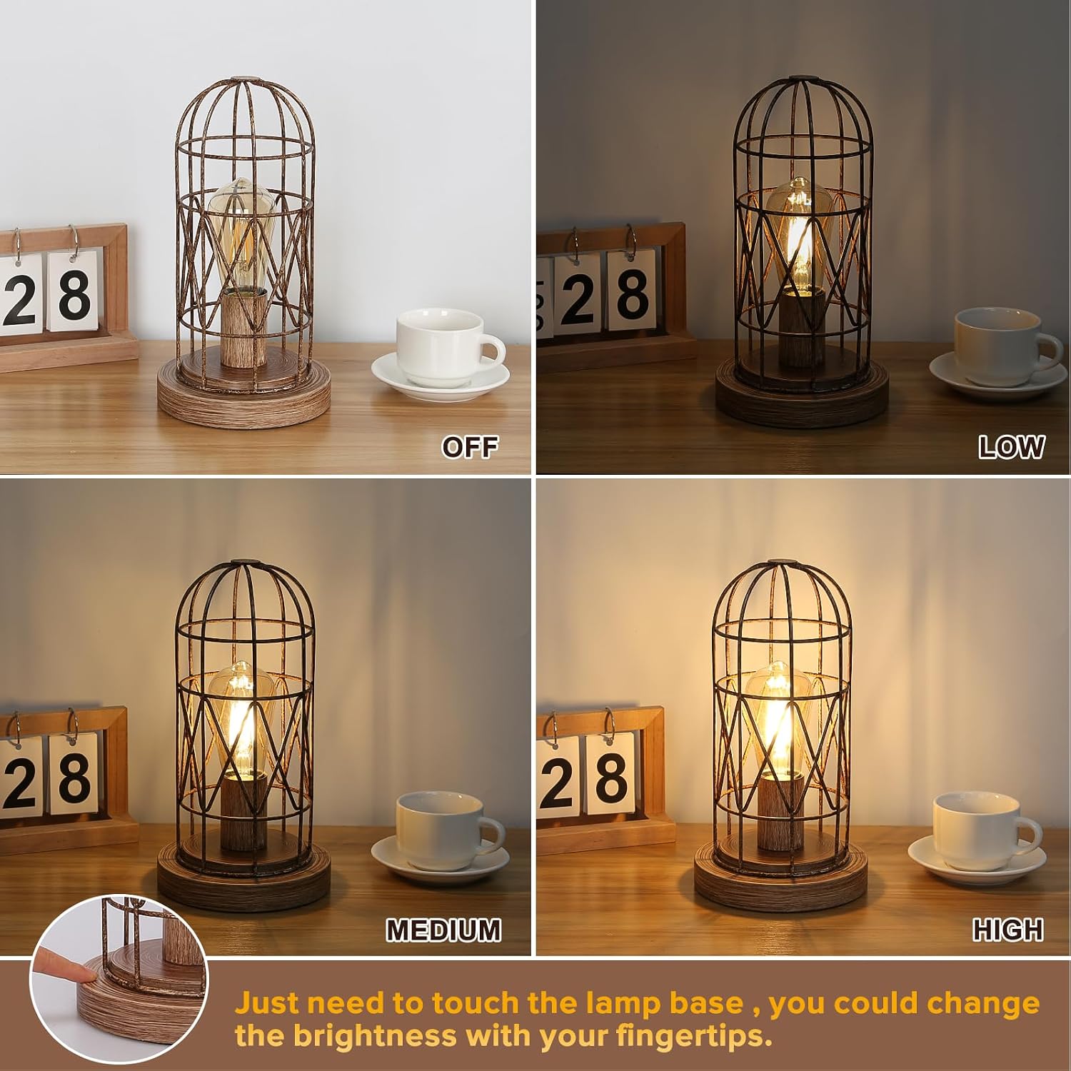 Touch Control Table Lamp, 3 Way Dimmable Lamp, Industrial Bedside Lamp