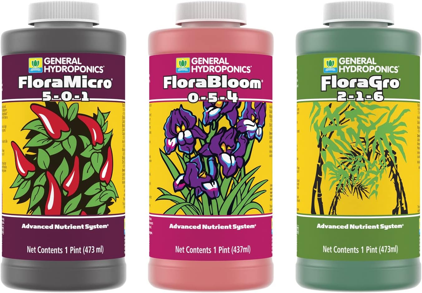 General Hydroponics FloraSeries Advanced Nutrient Fertilizer System, 3-Part Bundle with FloraMicro, FloraBloom and FloraGro, 16 oz.
