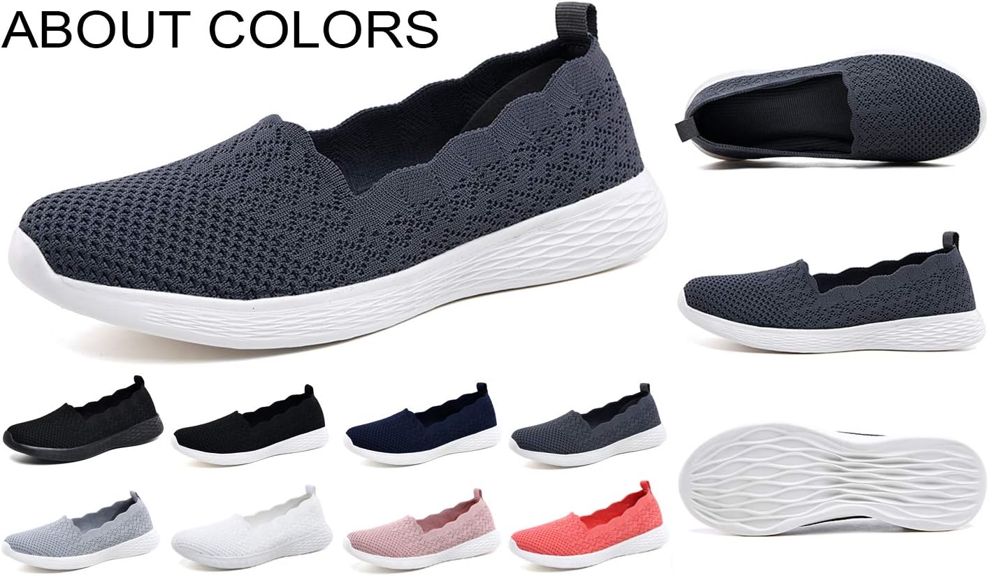 poemlady Women's Walking Shoes Slip On Knit Mesh Loafers Round Toe Flat
