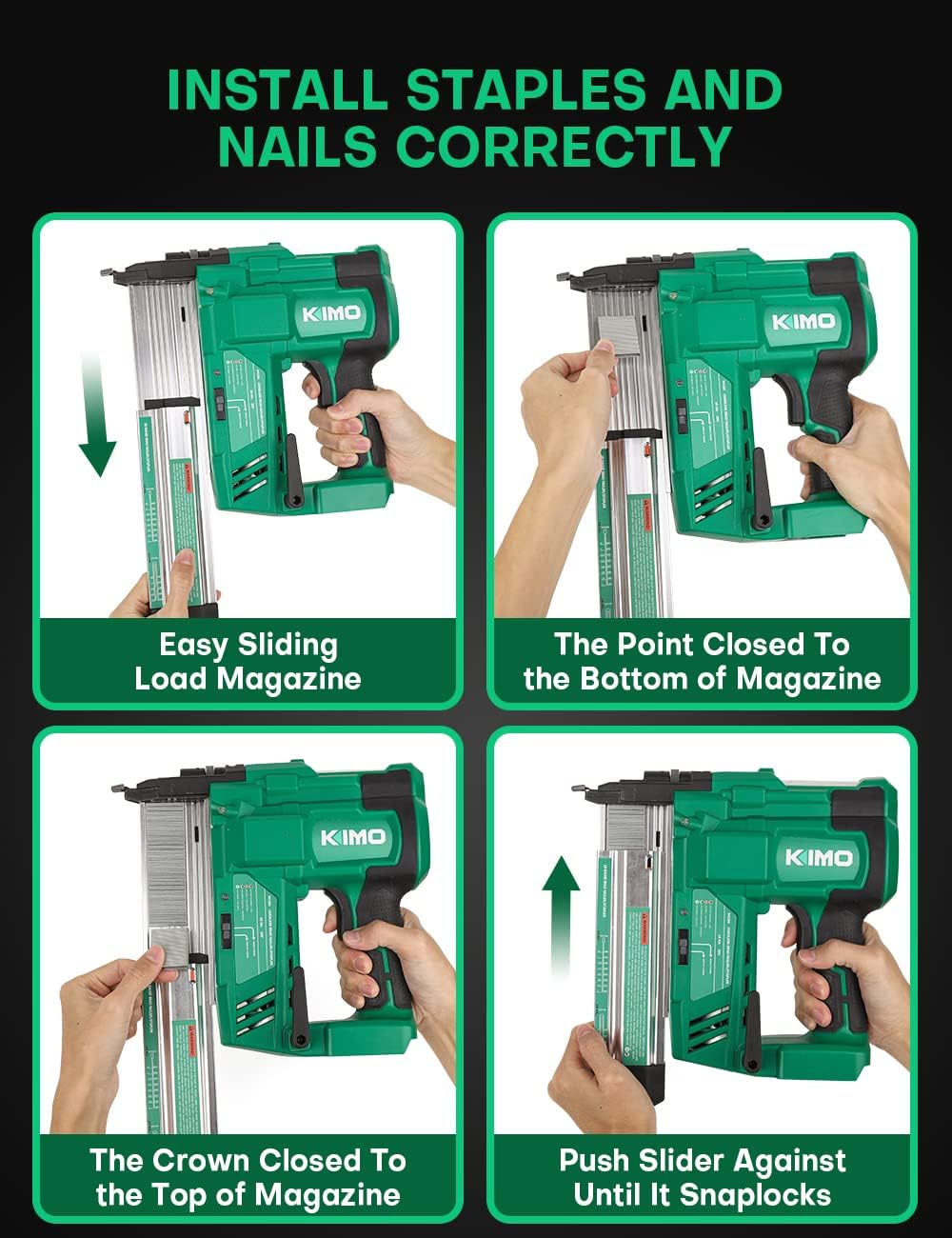 KIMO 18 Gauge Nail Gun Battery Powered w/ 2 X 2.0Ah Battery, 1000pcs Nails and Staples, 2 IN 1 Cordless Brad Nailer and Stapler, 2 Firing Modes