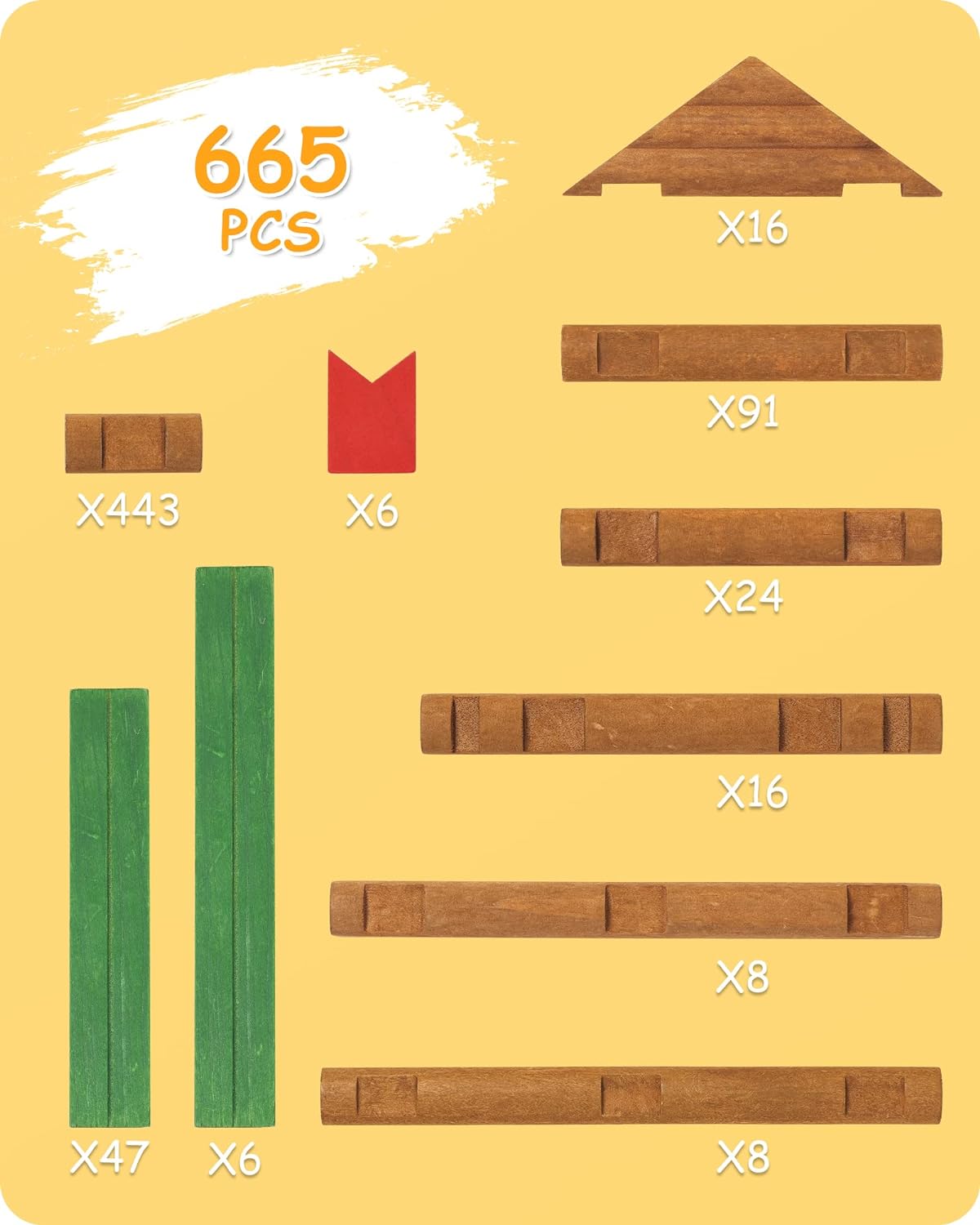 SainSmart Jr. 450 PCS Wooden Log Cabin Set Building House Toy for Toddlers, Classic STEM Construction Kit with Colorful Wood Logs Blocks for 3+ Years Old