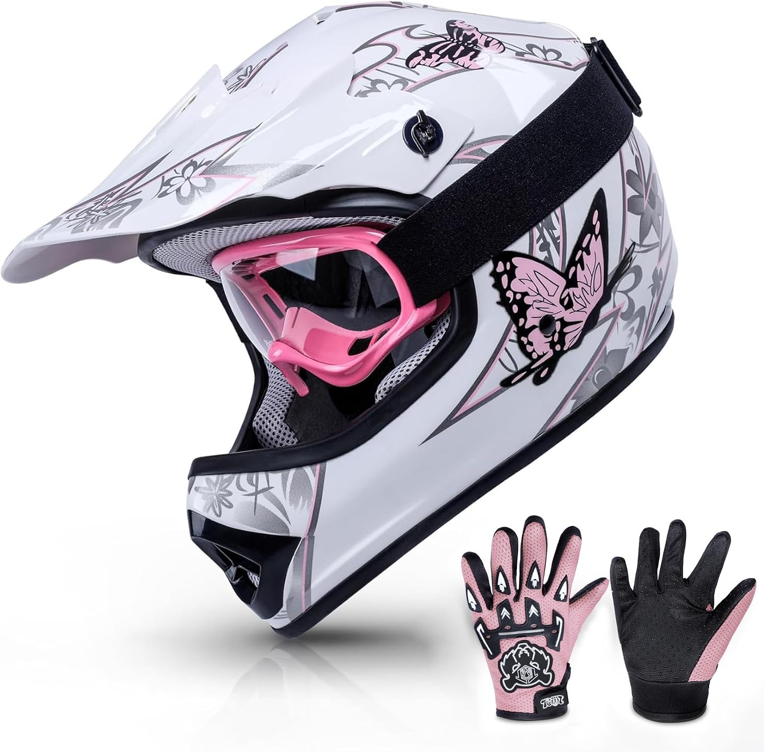 TCMT Youth Dirt Bike Helmet DOT Certified - Kids Full Face Motocross ATV Helmet with Goggles, Gloves and Helmet Bag for Off-Road, BMX, MX, Street Riding