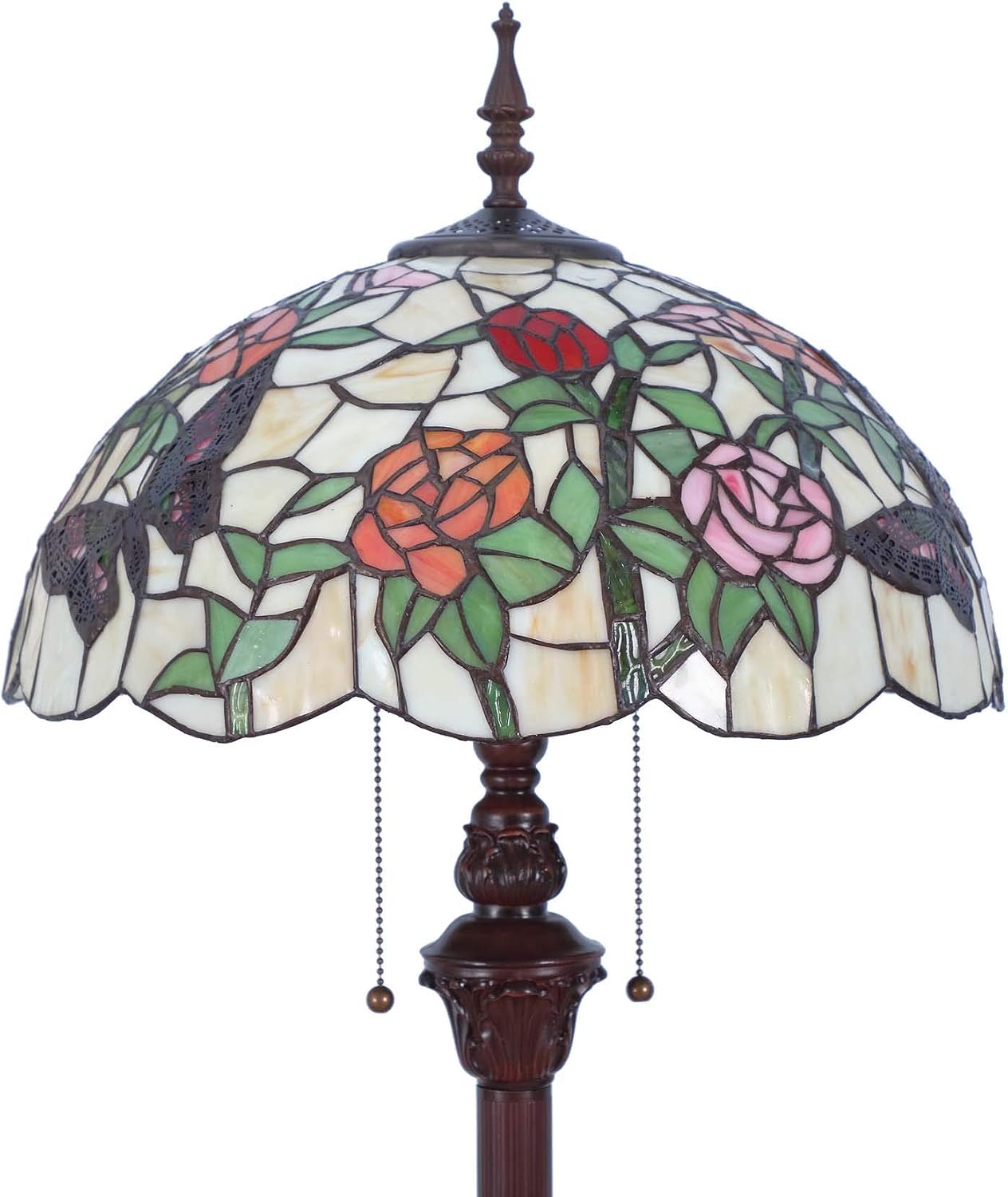 Bieye L11408 Butterfly Tiffany Style Stained Glass Floor Lamp with 16-inch Wide Handmade Lampshade Metal Base for Bedroom Living Room, 59-inch Tall
