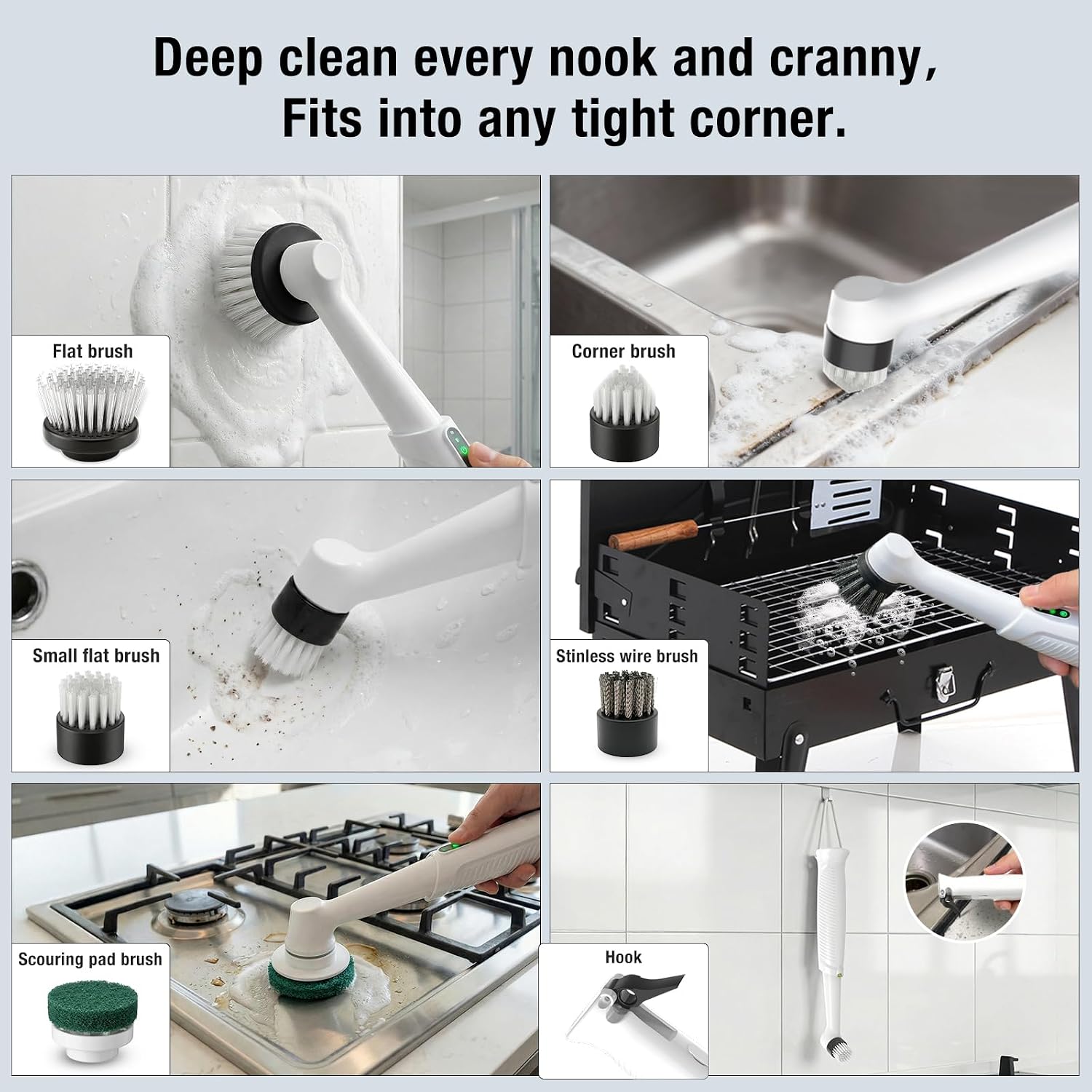 Electric Grout Cleaner, Electric Spin Scrubber, 5 Magnetic Heads | Rechargeable Waterproof Power Scrubber for Tile Grout, Bathroom, Kitchen