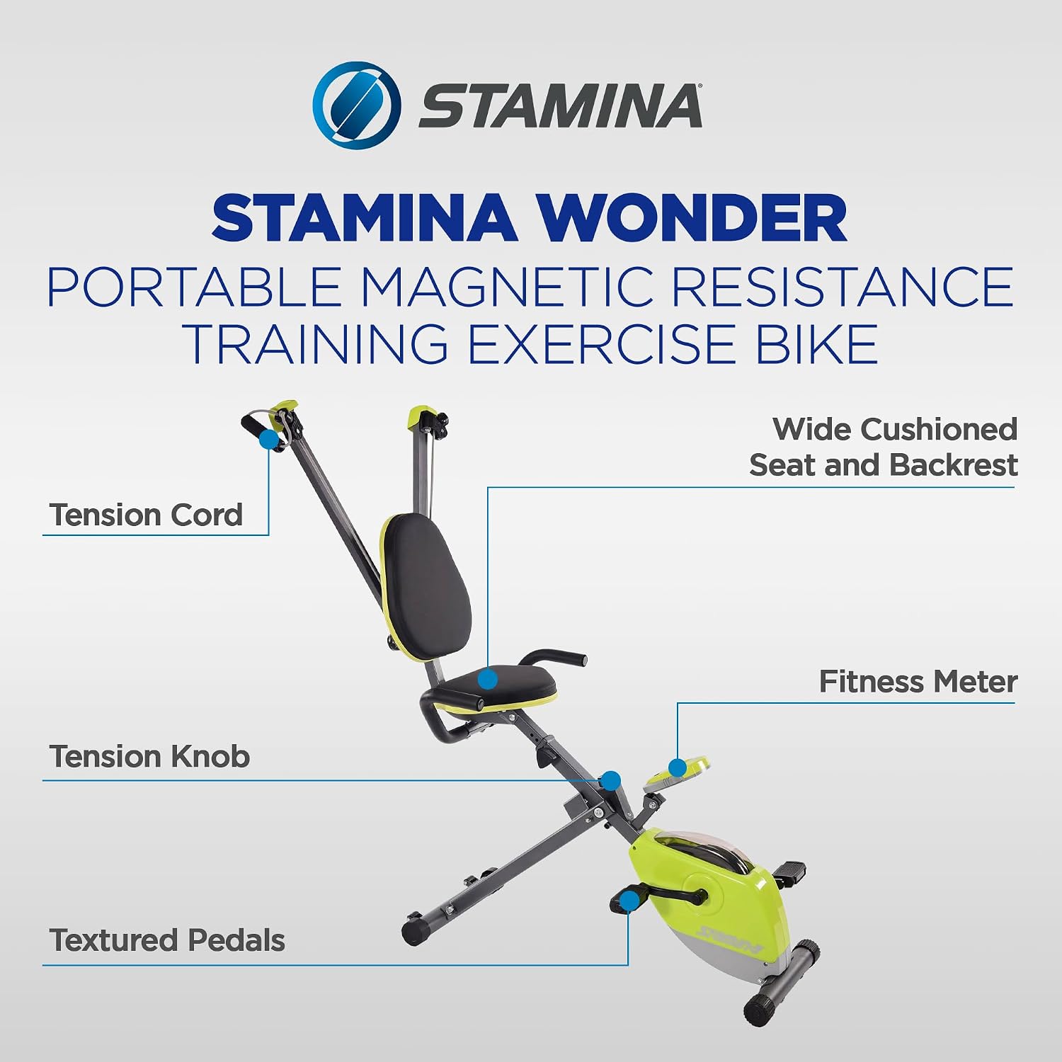 Stamina Wonder Exercise Bike | Build Upper and Lower Body Strength on One Machine | Includes Two Online Workout Videos, Chartreuse and Gray