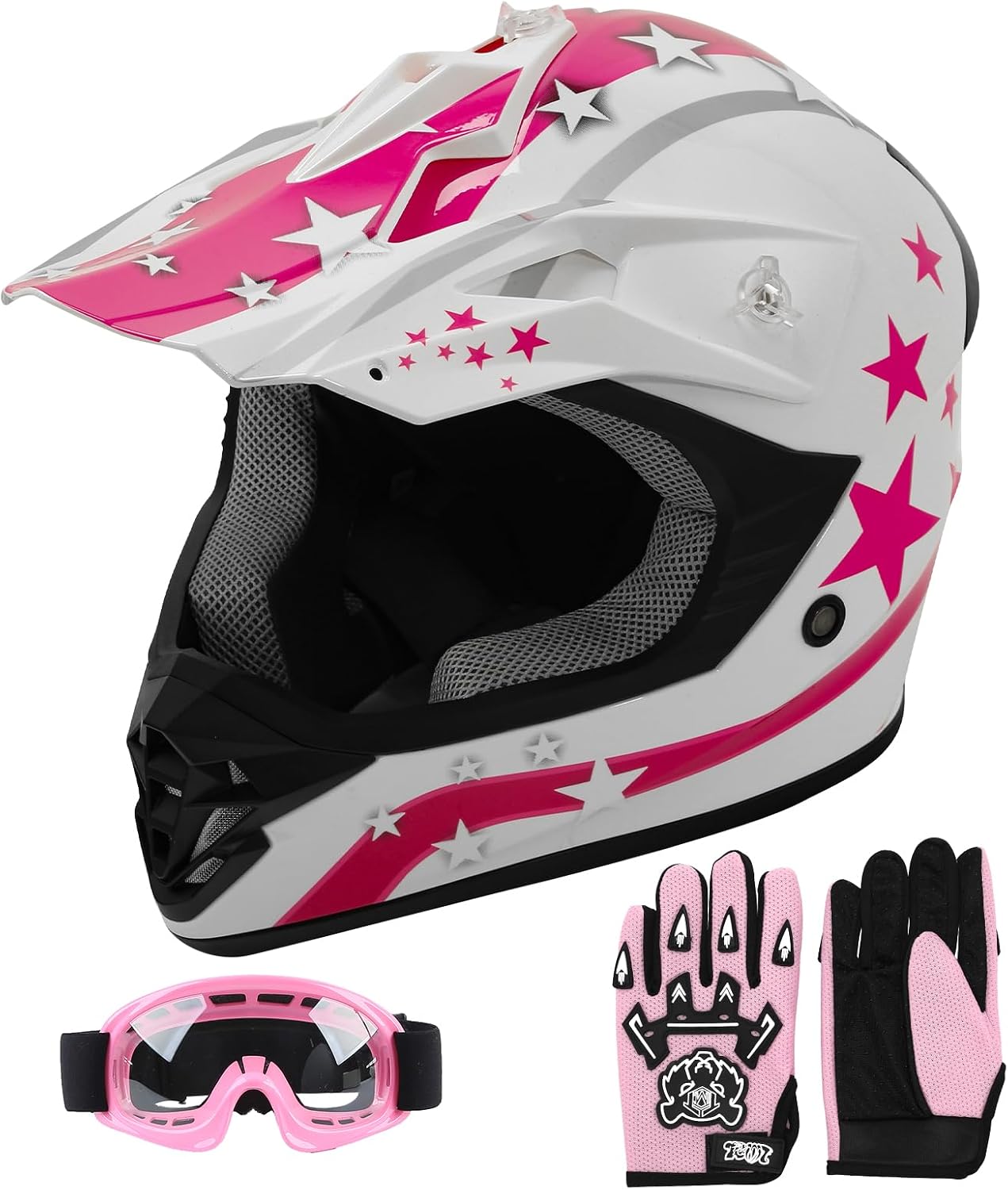 SLMOTO ATV Helmets for Kids Youth DOT Motocross Offroad Street Helmet Motorcycle Blue Helmet Dirt Bike Motocross Helmet+Goggles+Gloves
