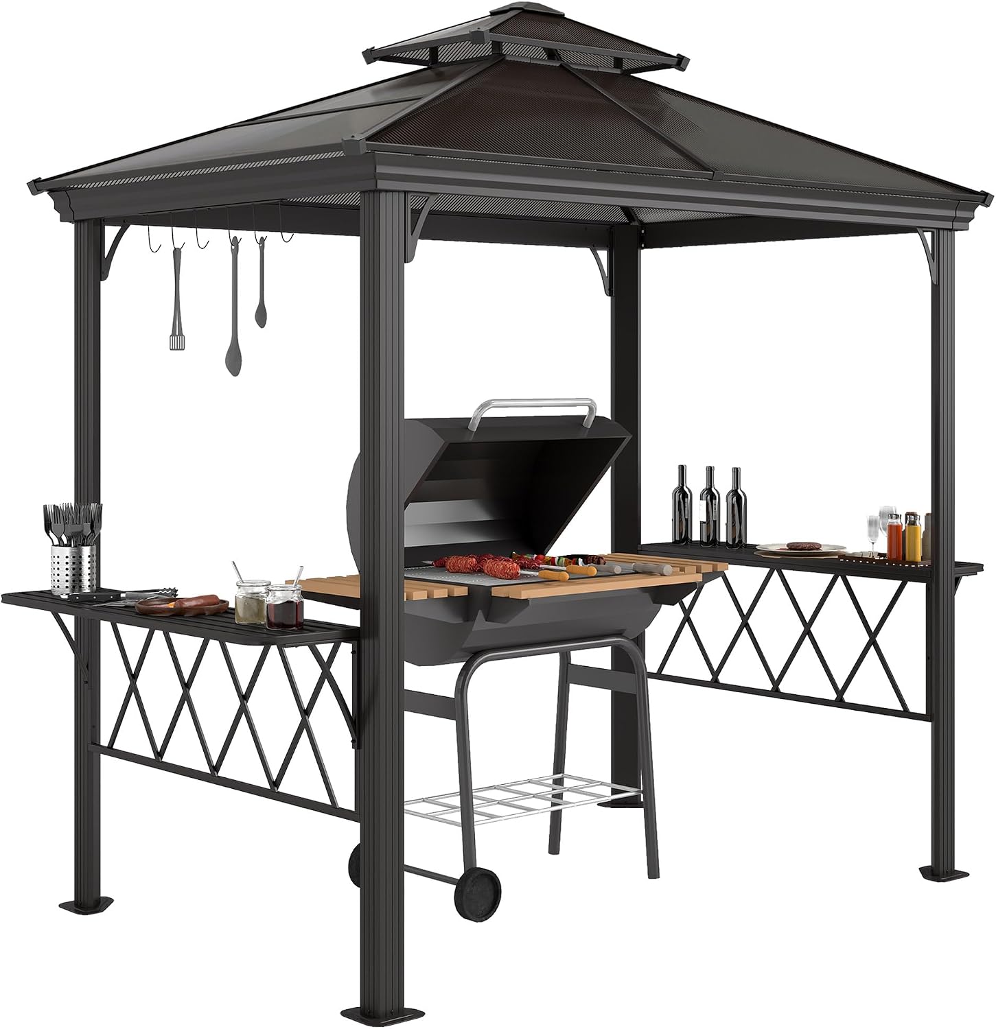 Outsunny 9 x 5 ft. Grill Gazebo Hardtop 2-Tier Polycarbonate Roof Shelves