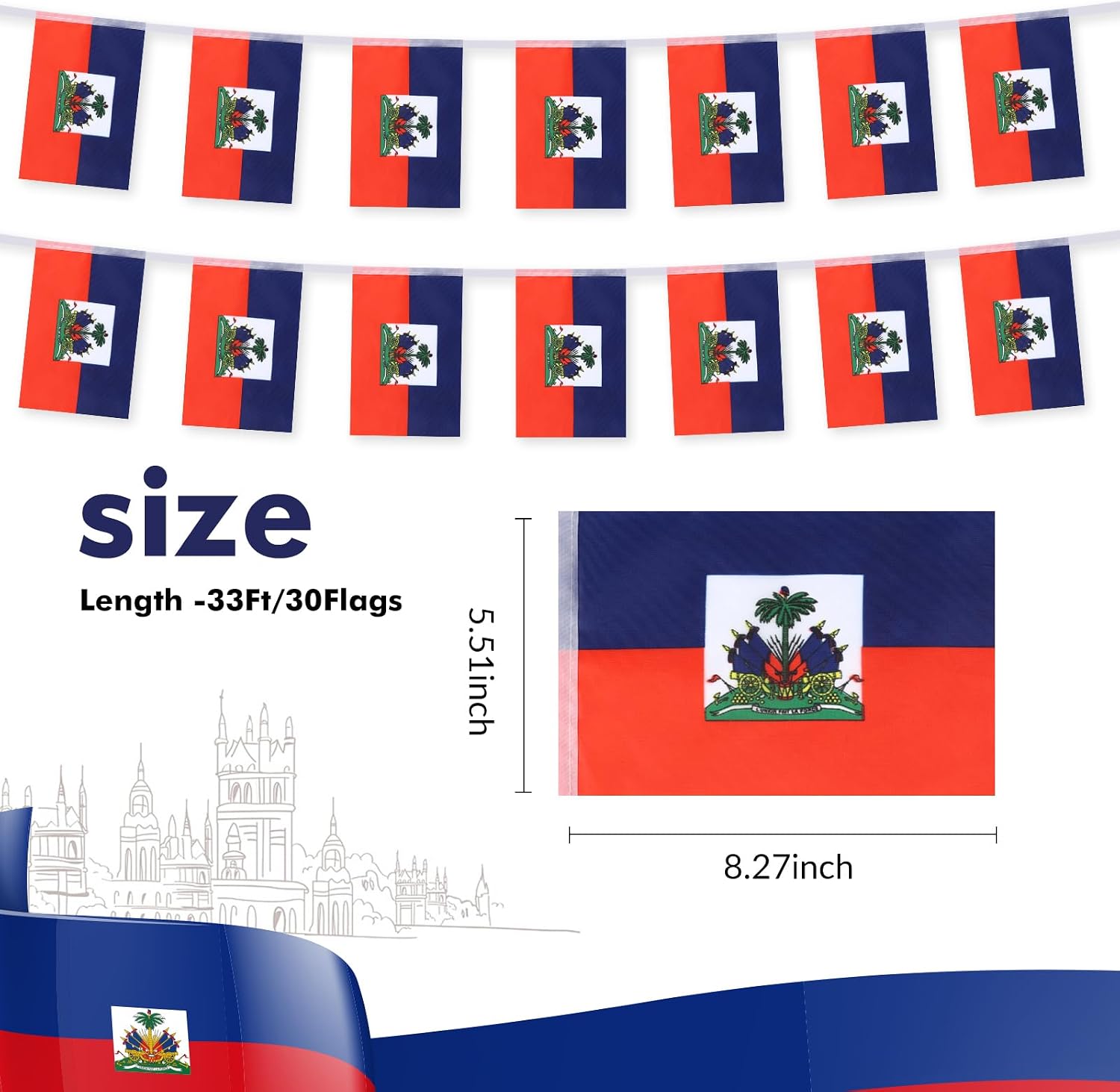 Nicaragua Flag Banner, Small Mini Nicaraguan Flags Patriotic Decoration for Party, Classroom, Sports Events, 33 Feet 30 Flags