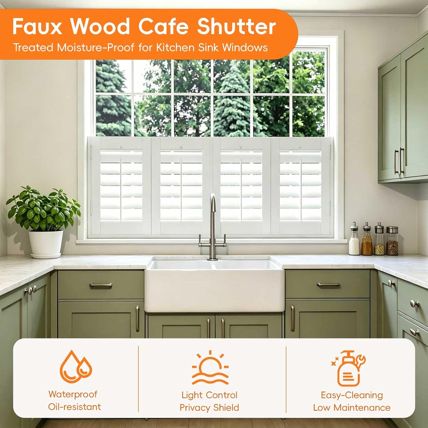 Plantation Shutters for Interior Windows with Front Tilt Faux Wood | Custom Made for Interior/Inside Window of Bathroom, Kitchen, Livingroom, Bedroom
