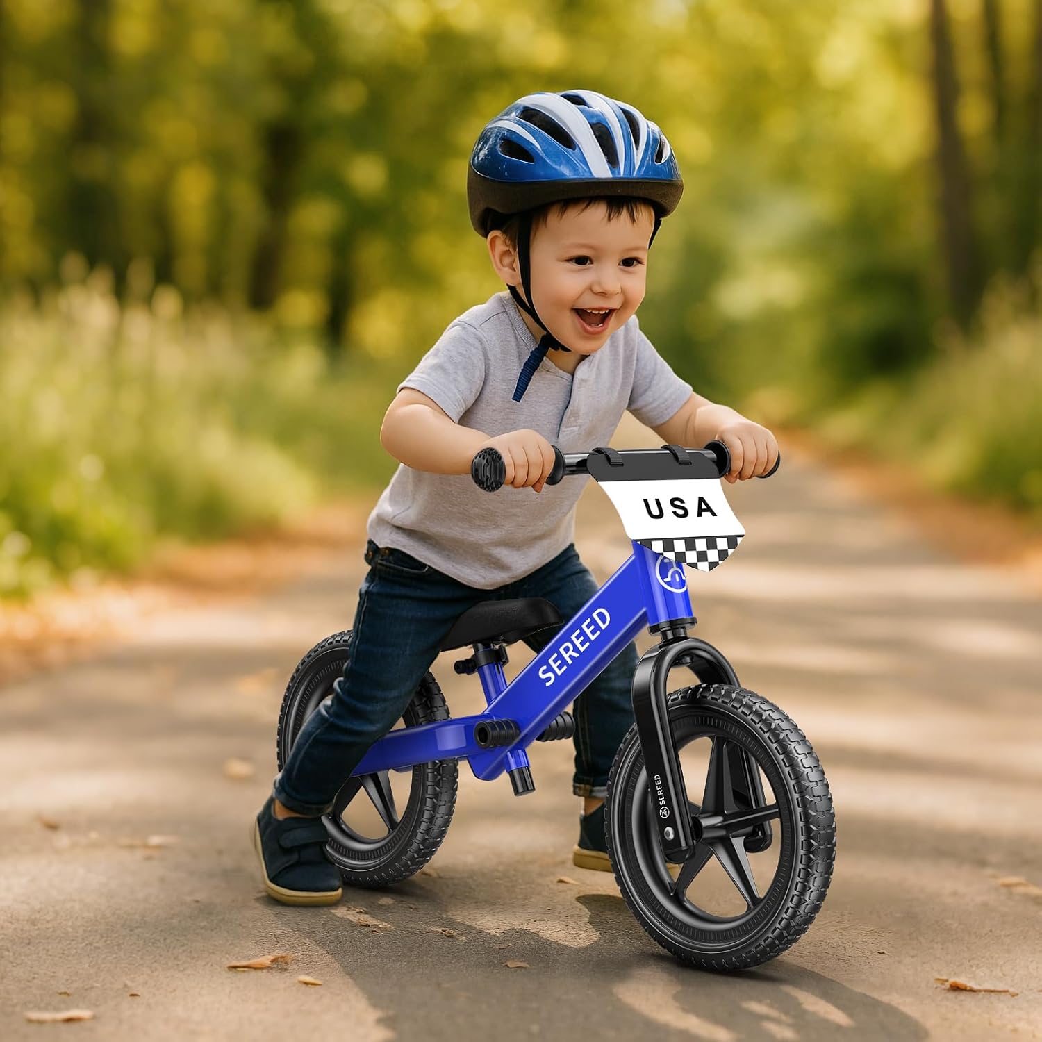 SEREED Toddler Balance Bike 2 Year Old, Gift for 2-3 Boys Girls, Adjustable | No Pedal Kids Toy Bike for 2-5 Years Old, Customize Plate with 3pcs Stickers (White)