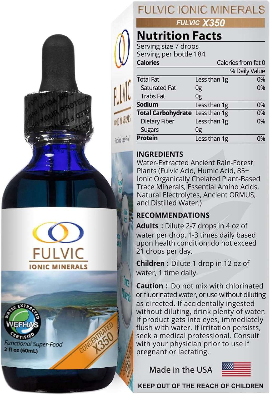 Optimally Organic Water Extracted Fulvic Ionic Minerals X350 - Patented BioActive Fulvic Acid, Humic Acid, Trace Minerals