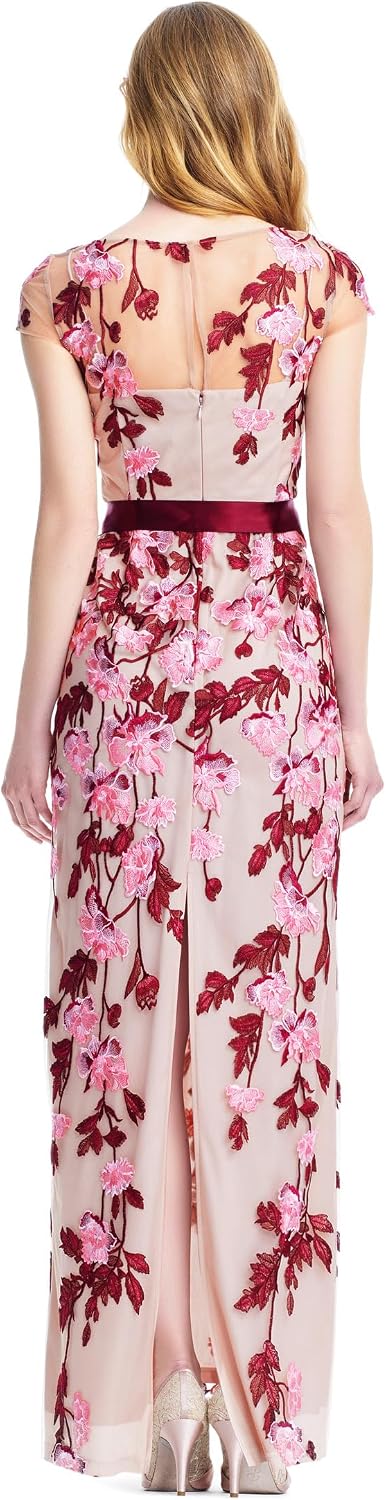 Adrianna Papell Cascading Floral Embroidered Long Column Gown