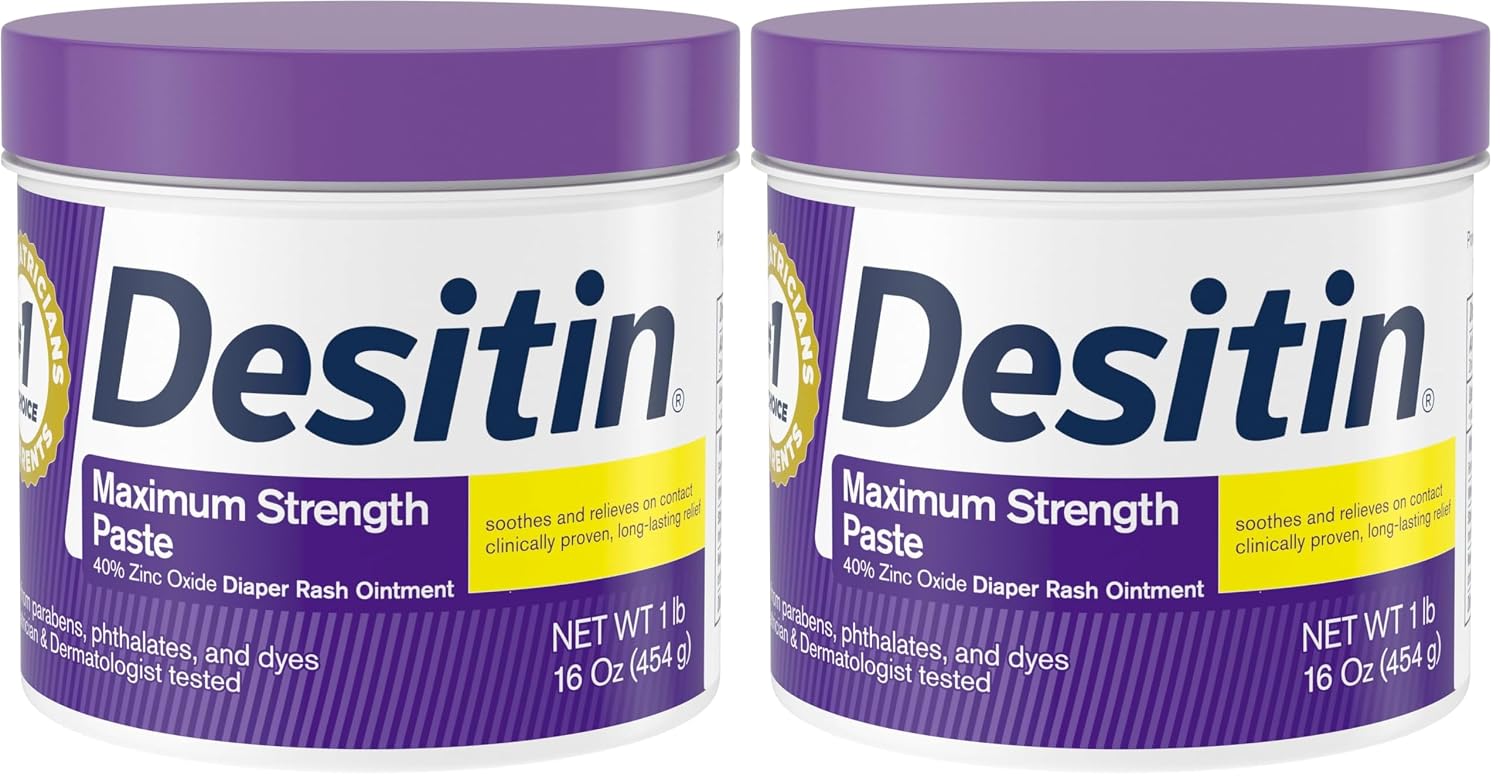 Desitin Maximum Strength Diaper Rash Paste, 40% Zinc Oxide, 4.8 oz | Helps Treat, Relieve & Prevent Diaper Rash, 40% Zinc Oxide, Immediate Relief, Protects up to 12 Hours, Hypoallergenic