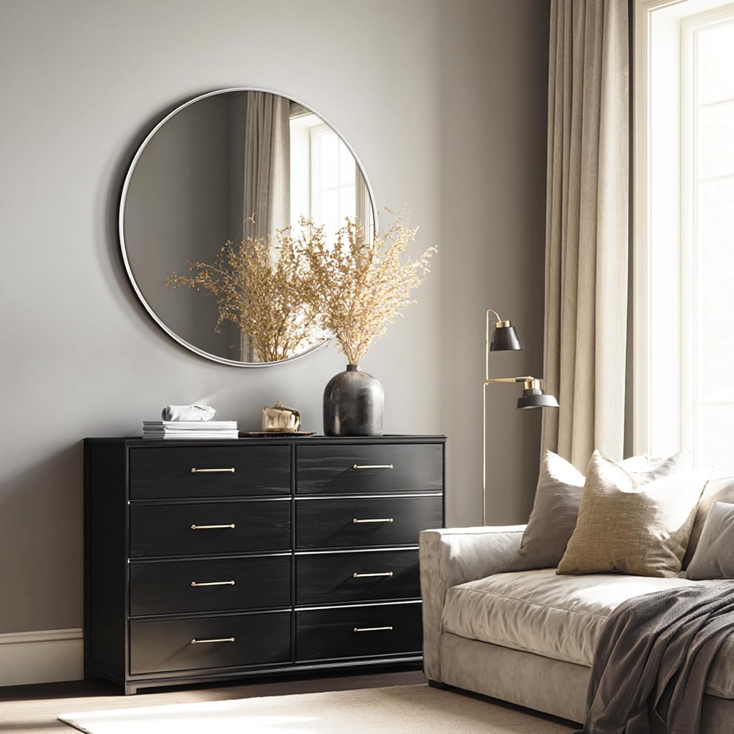USHOWER Frameless Round Bathroom Mirror 24"