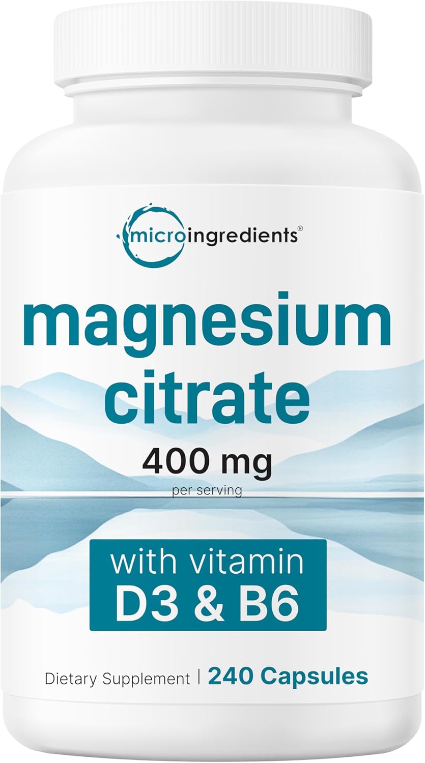Micro Ingredients Magnesium Citrate 400mg, 240 Capsules | with Vitamin D3 1000IU & B6 | Muscle