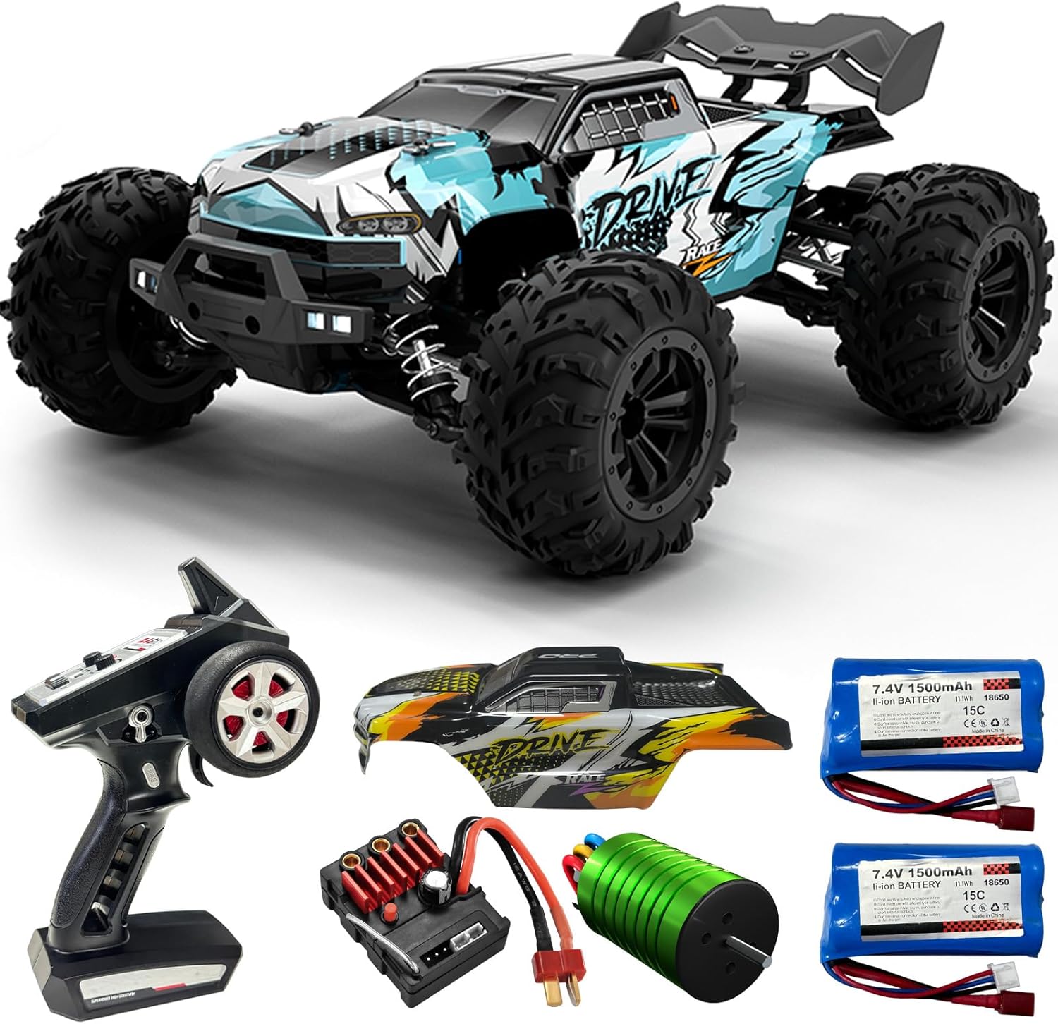 1:16 Scale Brushless RC Car - 50+ MPH High Speed All Terrain Off-Road Monster Truck for Adults & Teens 14+ | 2.4GHz, 2X LiPo Batteries