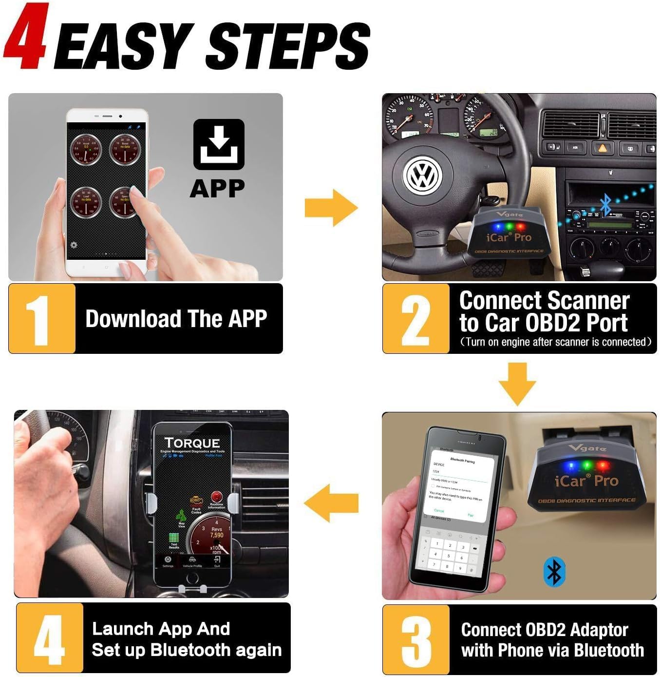 Vgate iCar Pro Bluetooth 4.0 (BLE) OBD2 Fault Code Reader OBDII Code Scanner Car Check Engine Light for iOS/Android