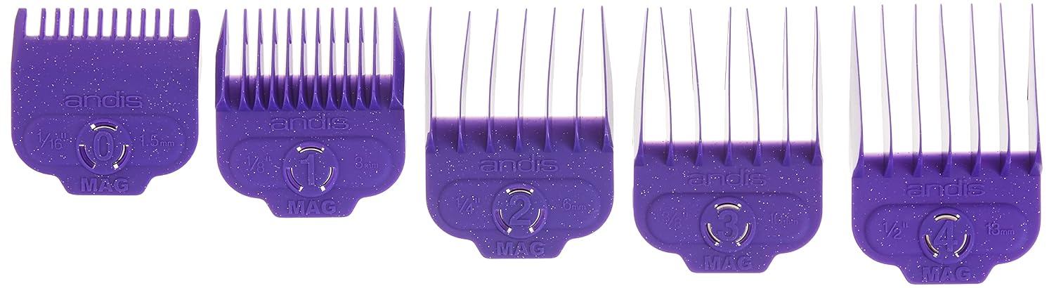 Andis 66345 Nano-Silver Magnetic Attachment 5 Combs with Long-Lasting Performance - Sizes 6", 8", 4", 3/8", 2"