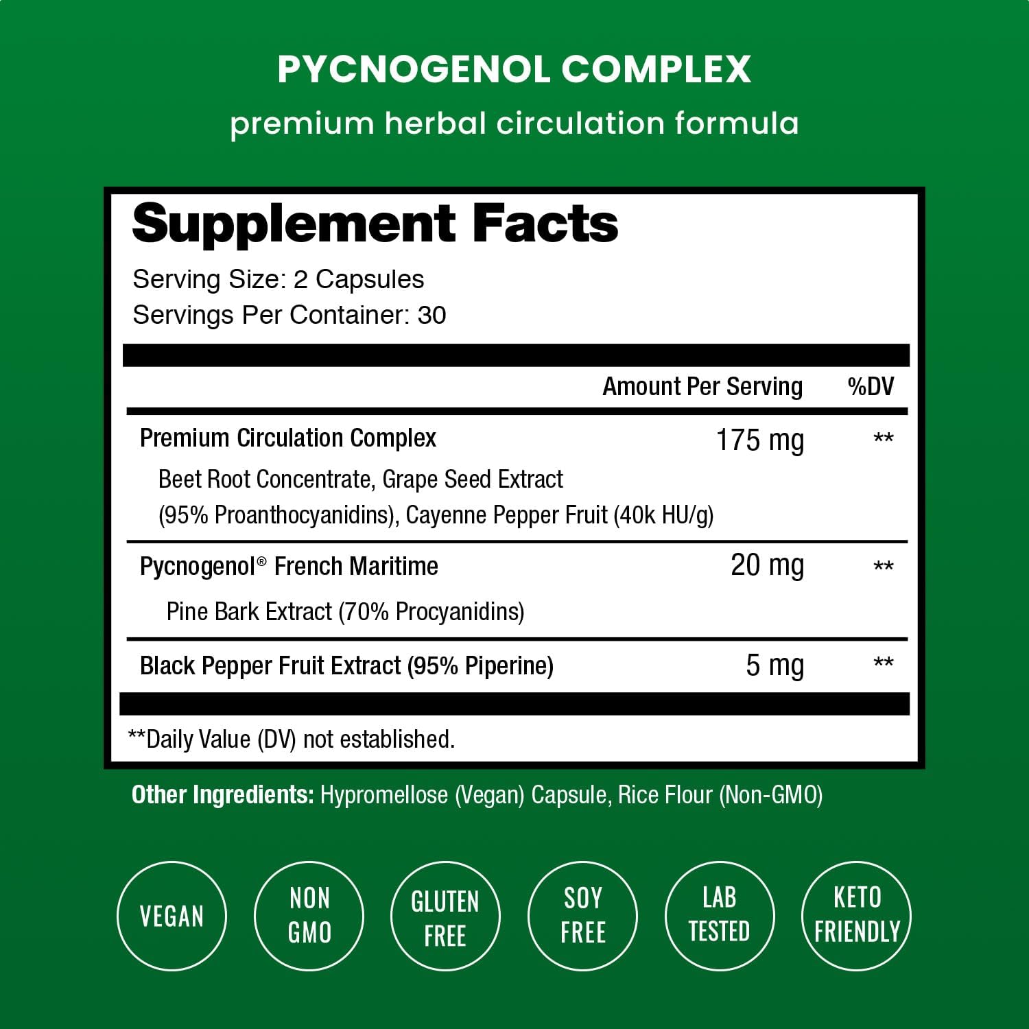 NutraChamps Pycnogenol French Maritime Pine Bark Extract, Premium Circulation Complex, Blood Flow, Nitric Oxide Production, Superior Absorption