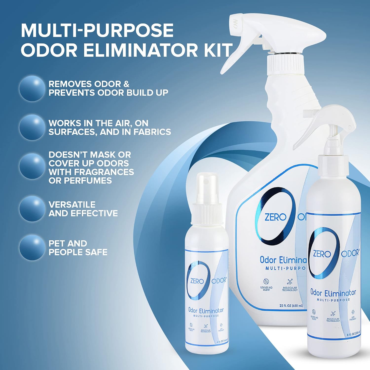 Zero Odor - Multi-Purpose Strong Odor Eliminator for Home, Office, Car, Bathroom, Hotel, Room Deodorizer, and Odor Neutralizer, 16oz