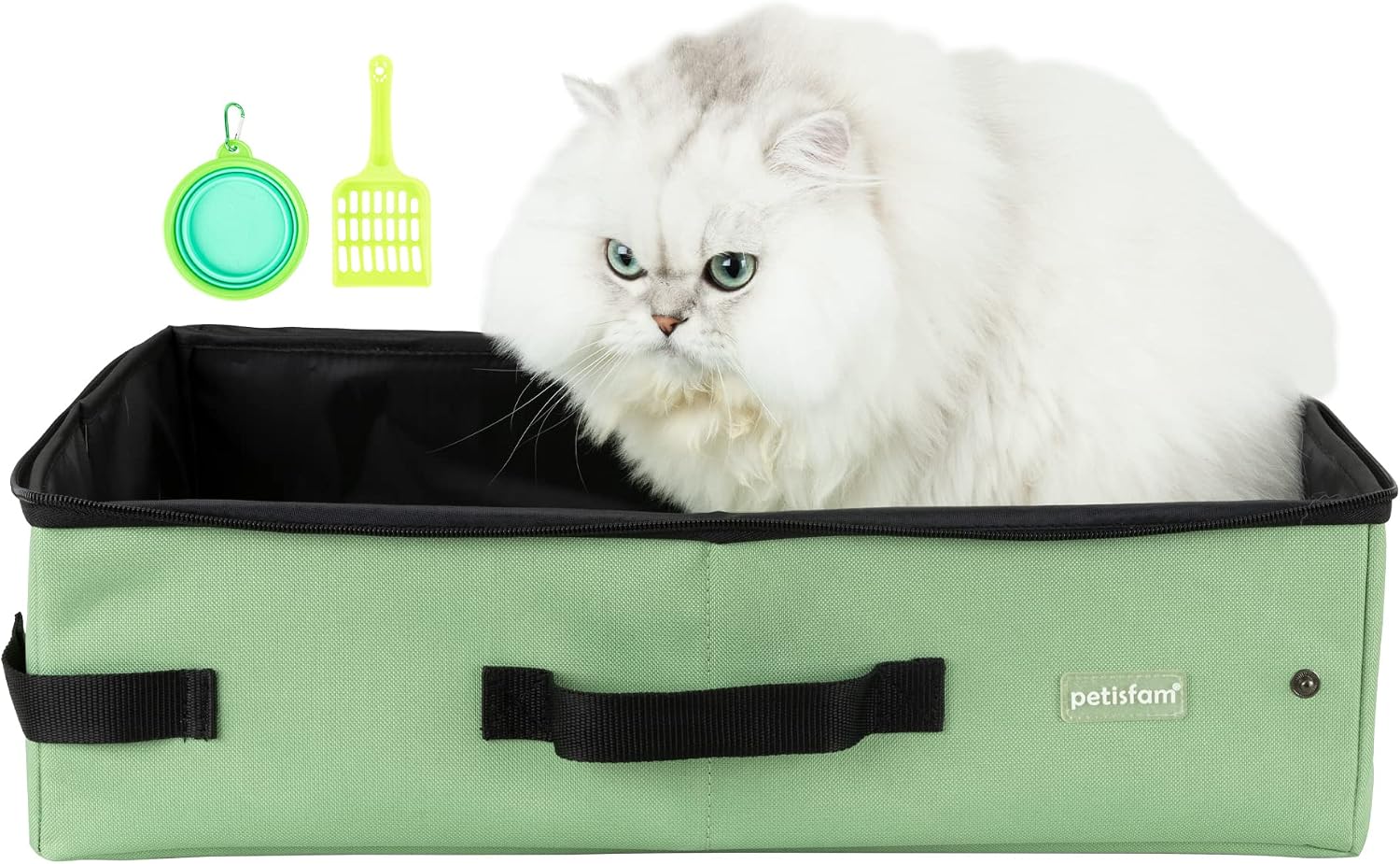 Portable Travel Litter Box for Cats with Lid to Contain Litter and Odor. Easy to Carry, Clean and Store. Easy for Car Travel, Hotle Stays