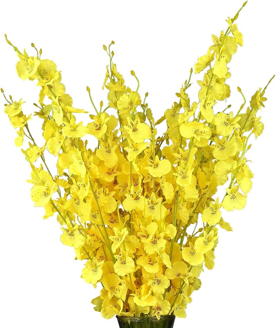 Yellow Artificial Flowers Orchids Silk Fake Flowers in Bulk, 12 Pcs (Each 38.5”), for Wedding Festive Party Home Office Decoration, No Include Vase