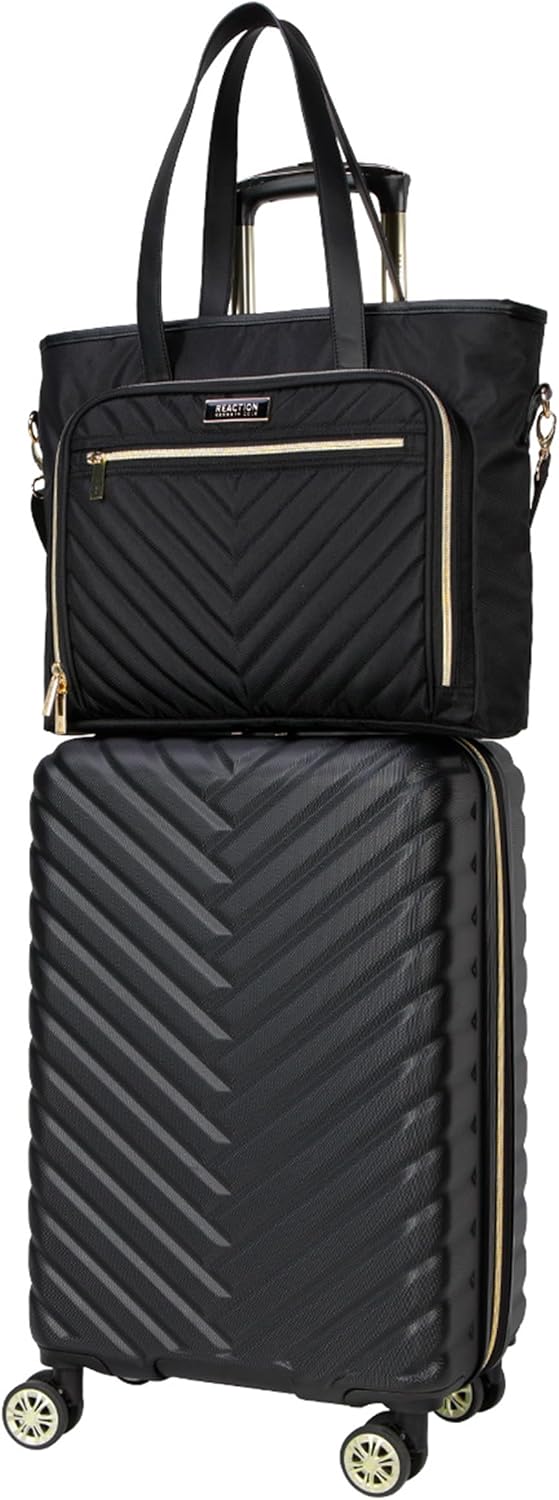 Kenneth Cole REACTION Madison Square Lightweight Hardside Chevron Expandable Spinner Luggage, Black, (28-Inch Checked)