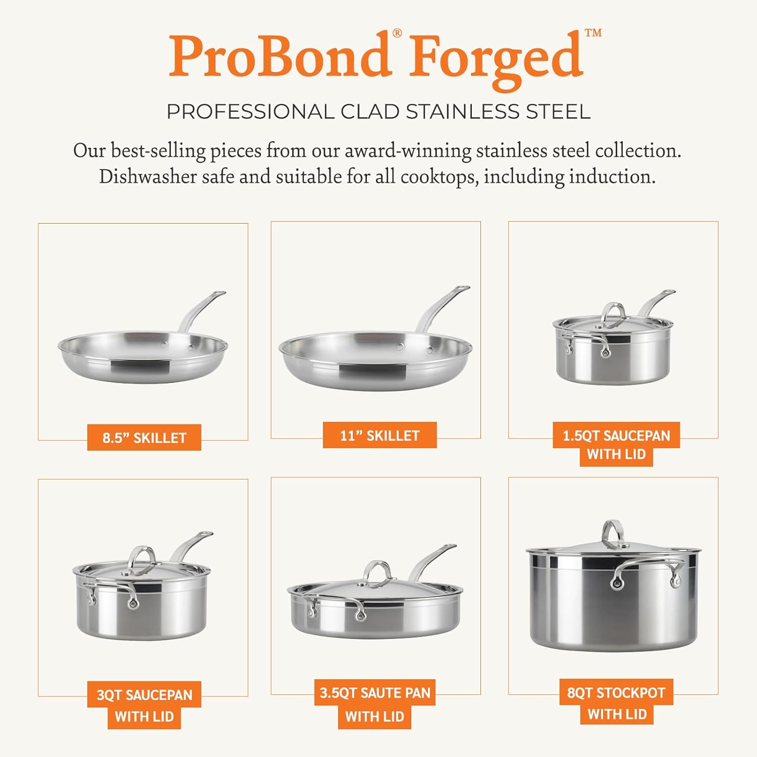 Hestan - ProBond Collection - Professional Clad Stainless Steel 10-Piece Ultimate Cookware Set, Induction Cooktop Compatible