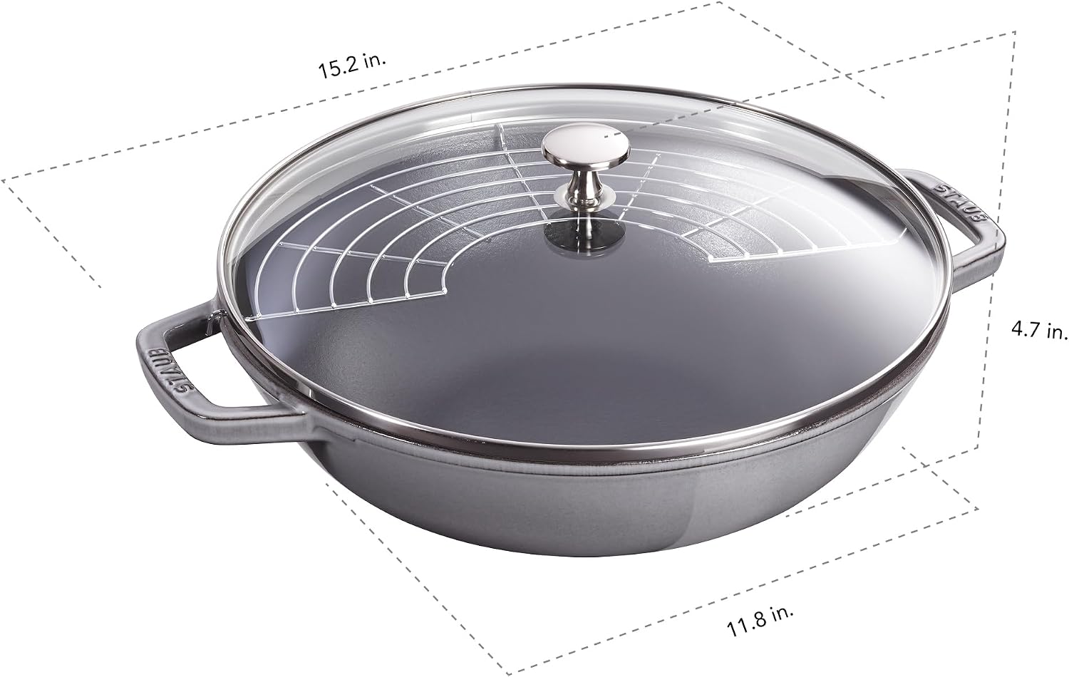 Staub Cast Iron Perfect Pan, Wok, Dutch Oven, 4.5-quart, serves 4-5, Made in France, Dark Blue